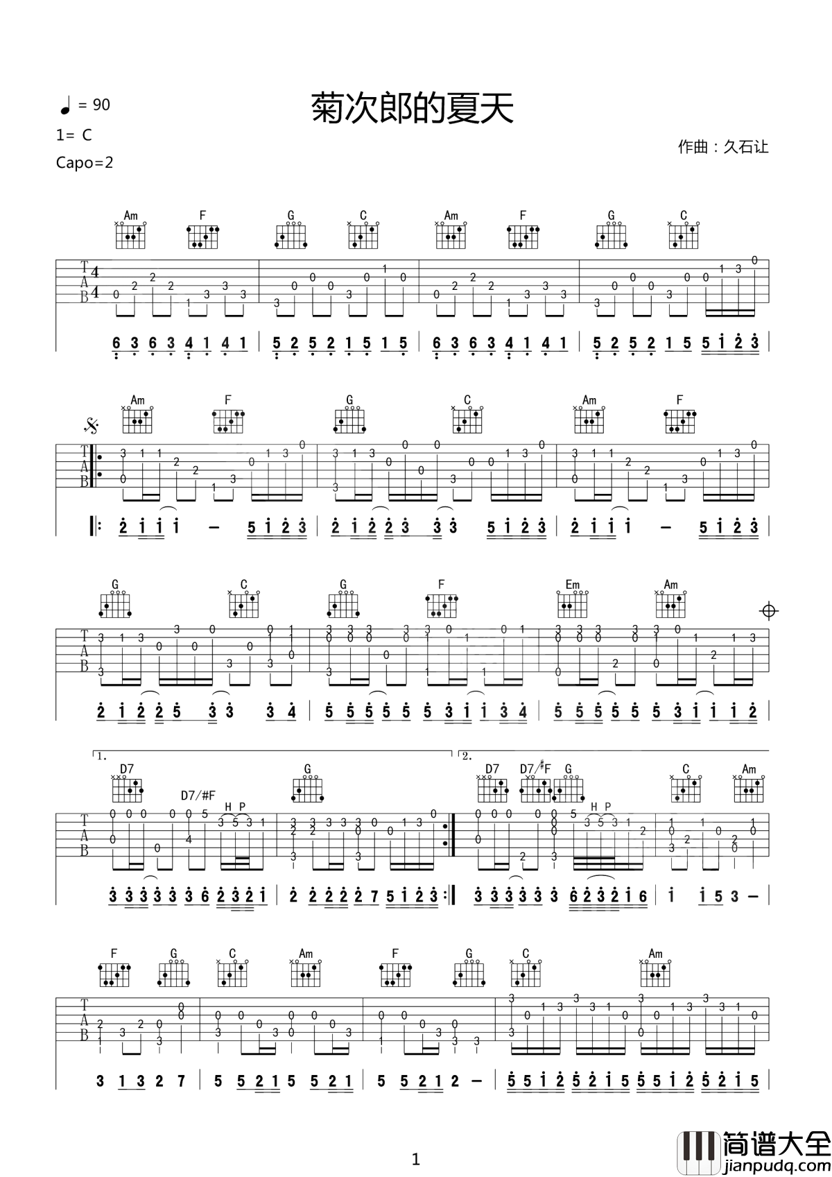 summer吉他谱_久石让_记忆里,那清新温暖的夏日童年