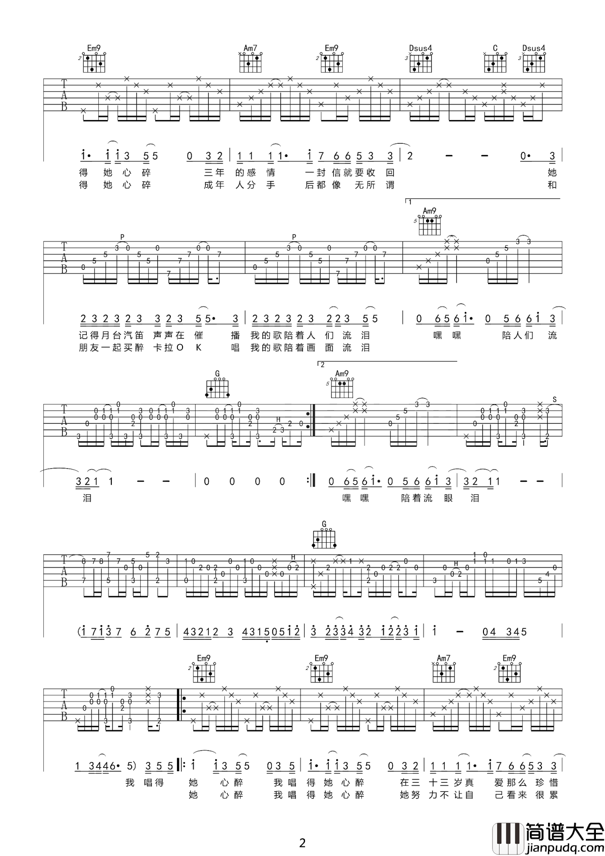 她来听我的演唱会吉他谱_张学友_年少不听张学友,听懂已是伤心人