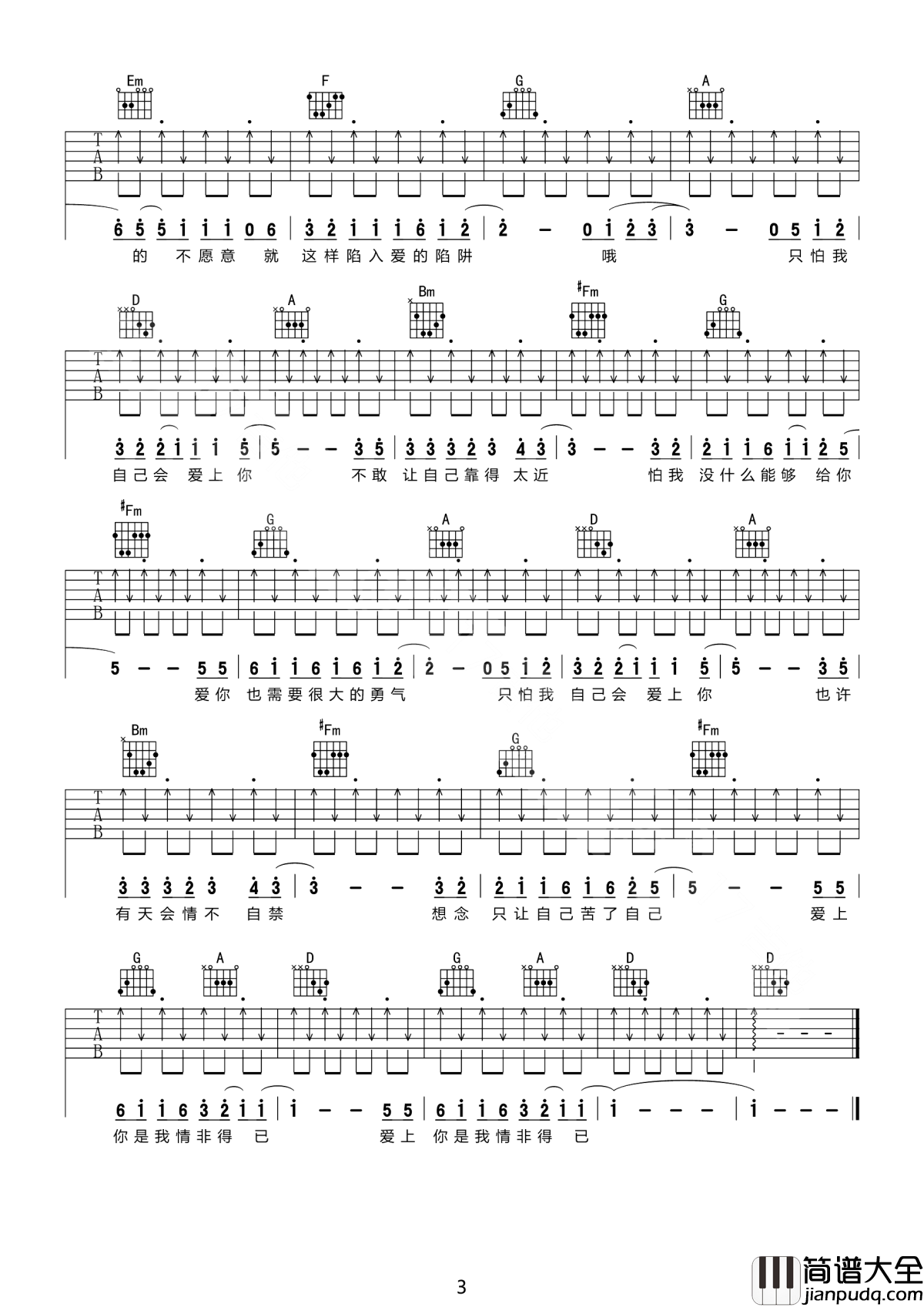 情非得已吉他谱_庾澄庆_爱上你是我情非得已
