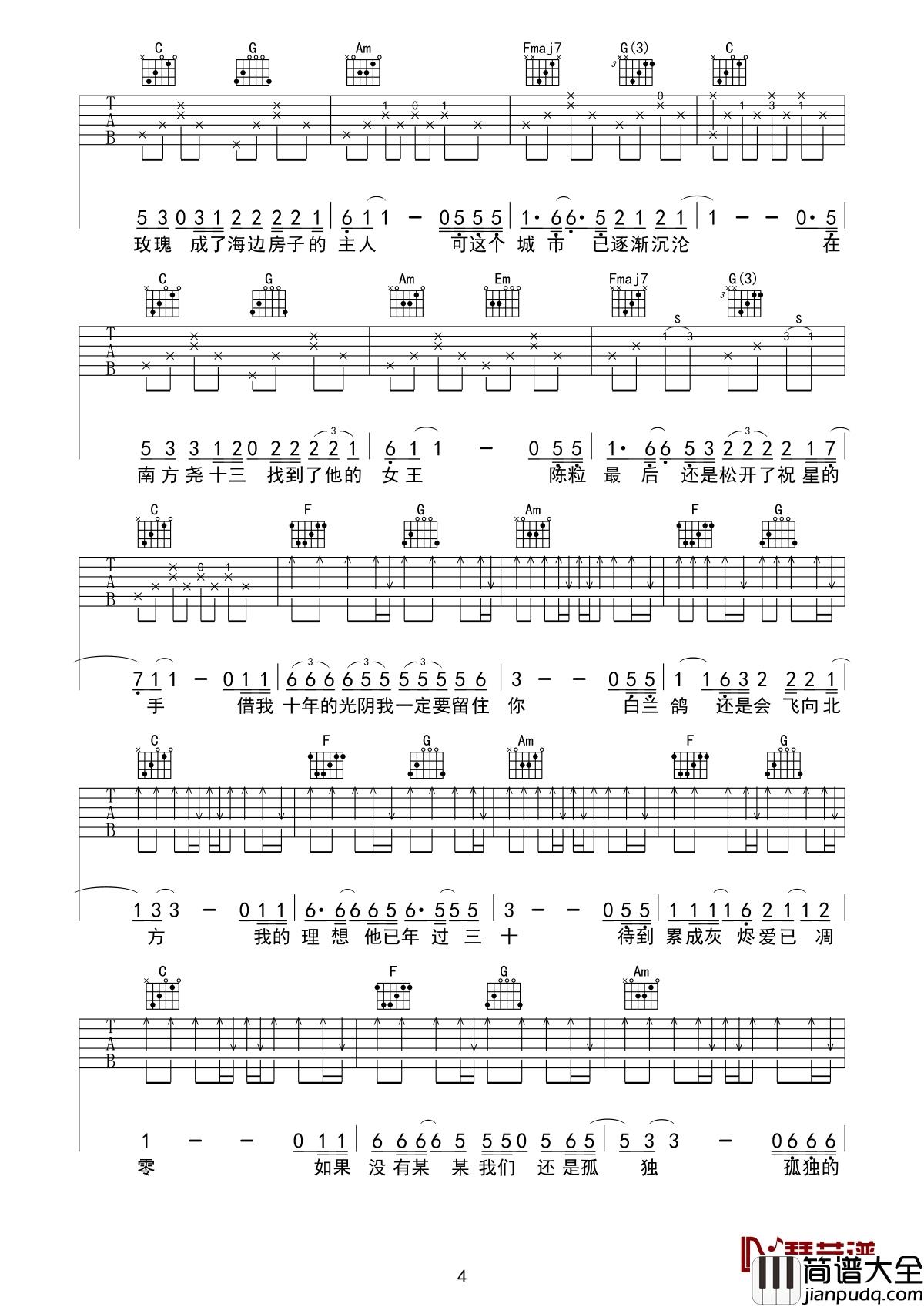 陈小姐的话吉他谱_李沛耘_我们的世界很民谣改编