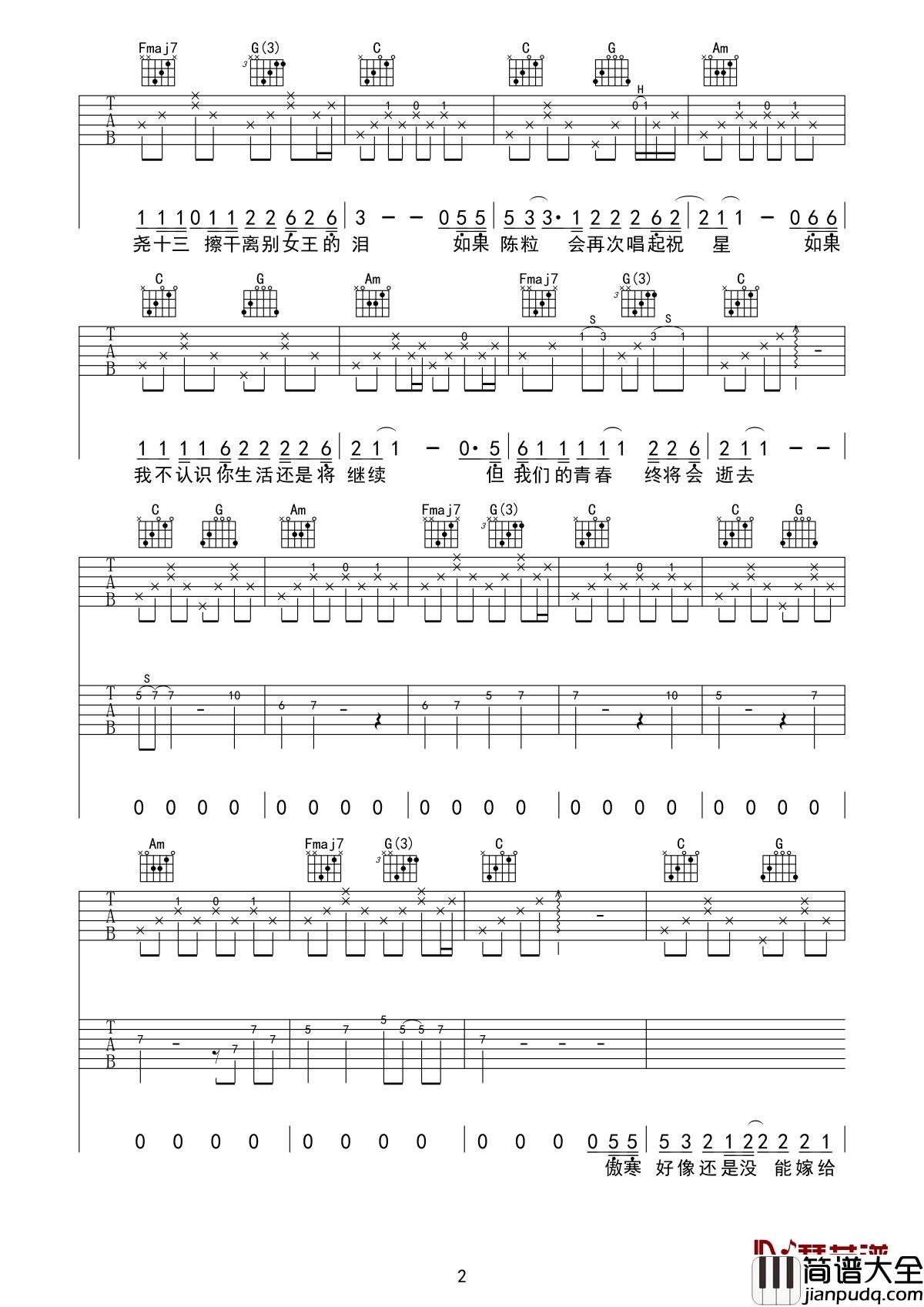 陈小姐的话吉他谱_李沛耘_我们的世界很民谣改编