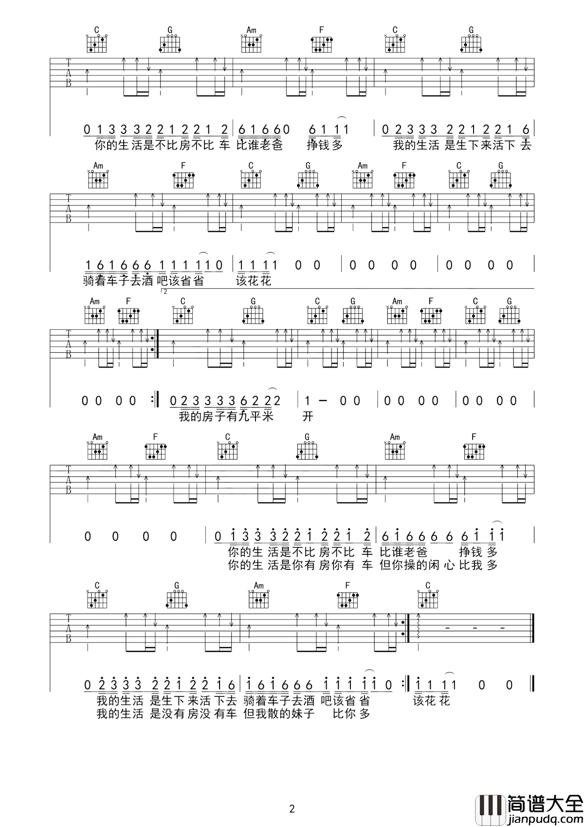 生下来活下去吉他谱_未卜乐队_C调_偶遇好歌