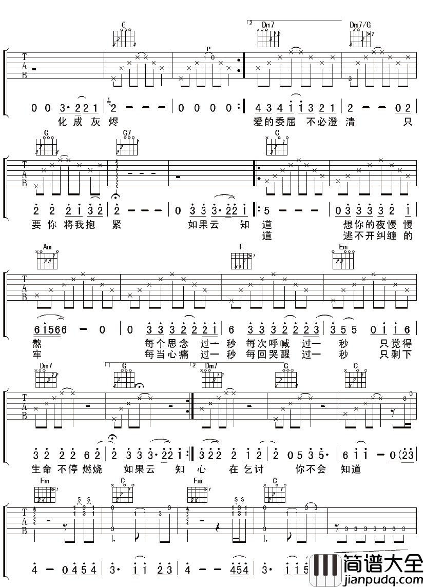 如果云知道吉他谱_许茹芸_如果云知道_想你的夜慢慢熬