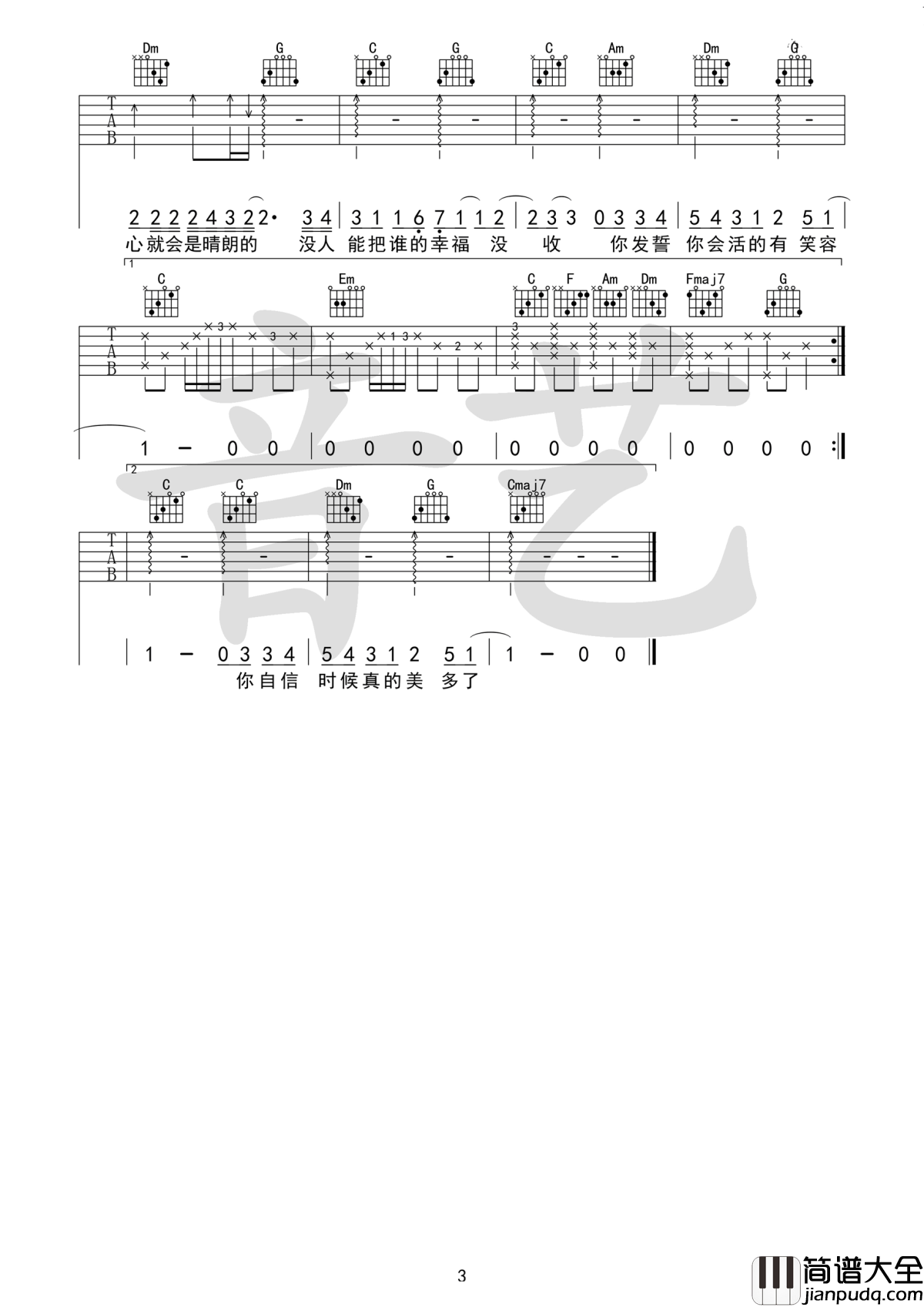 分手快乐吉他谱_梁静茹_分手快乐_请你快乐__挥别错的才能和对的相逢