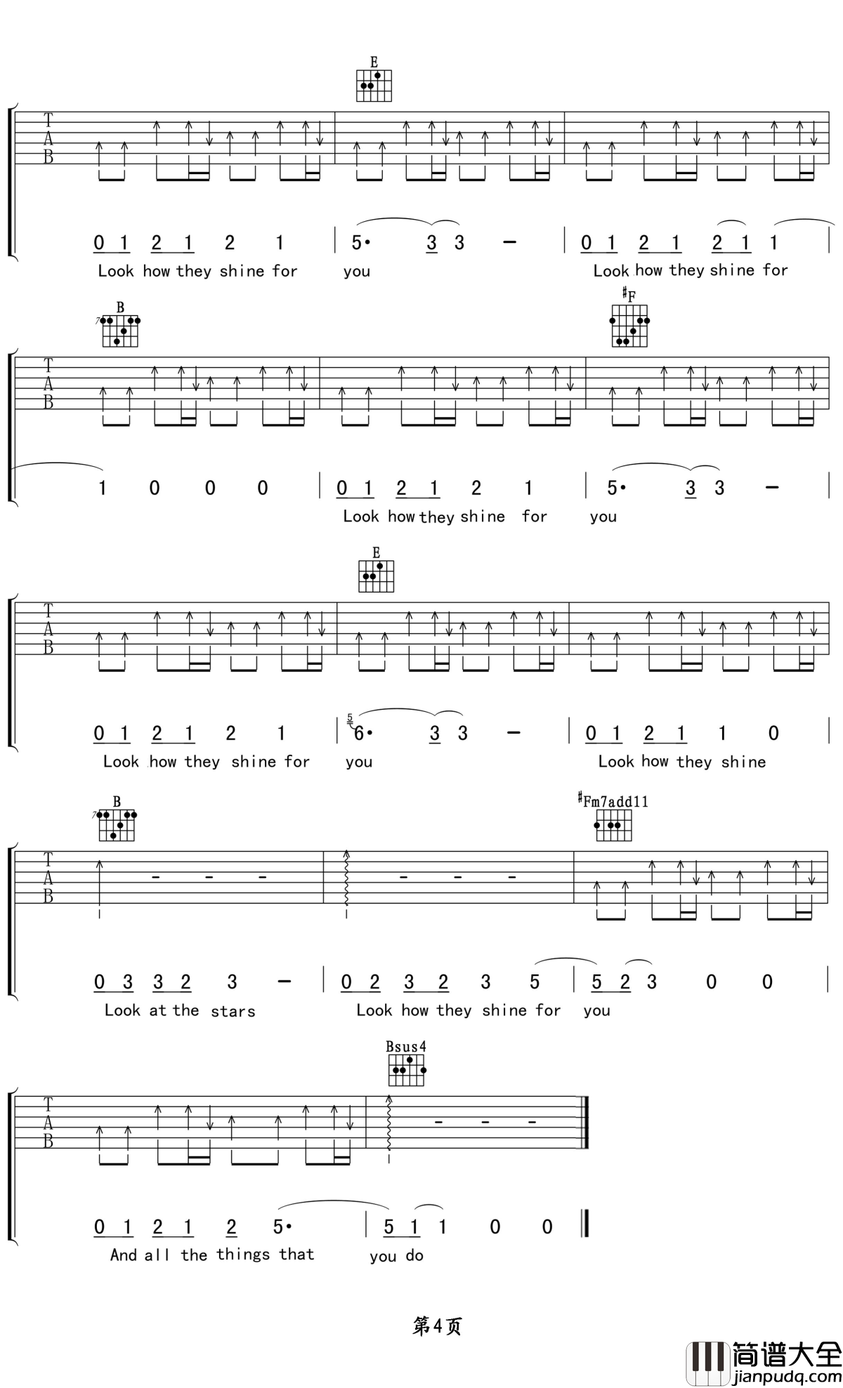 yellow吉他谱_Coldplay___Road_Songs_遥远而又辽阔,清澈而又自由