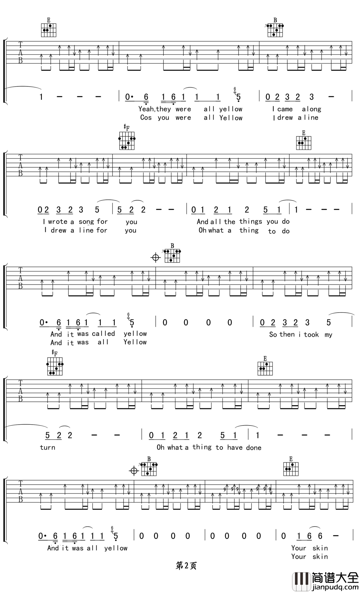 yellow吉他谱_Coldplay___Road_Songs_遥远而又辽阔,清澈而又自由