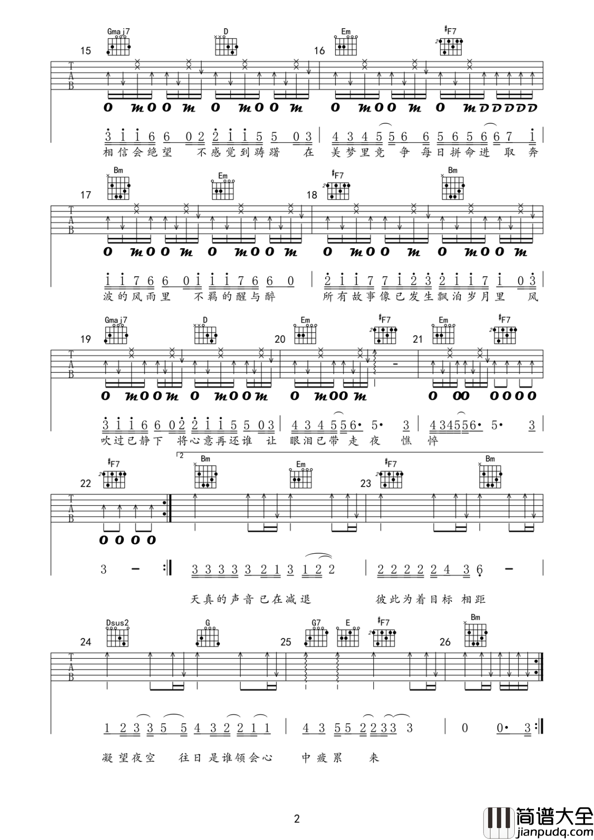 友情岁月吉他谱_郑伊_流浪日子你在伴随有缘再聚