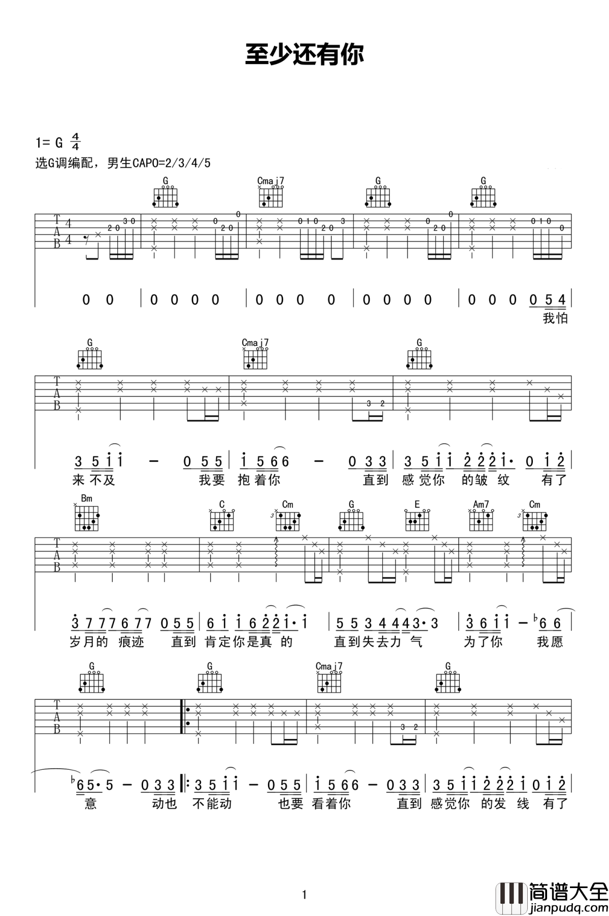 至少还有你吉他谱_林忆莲_如果全世界我也可以放弃