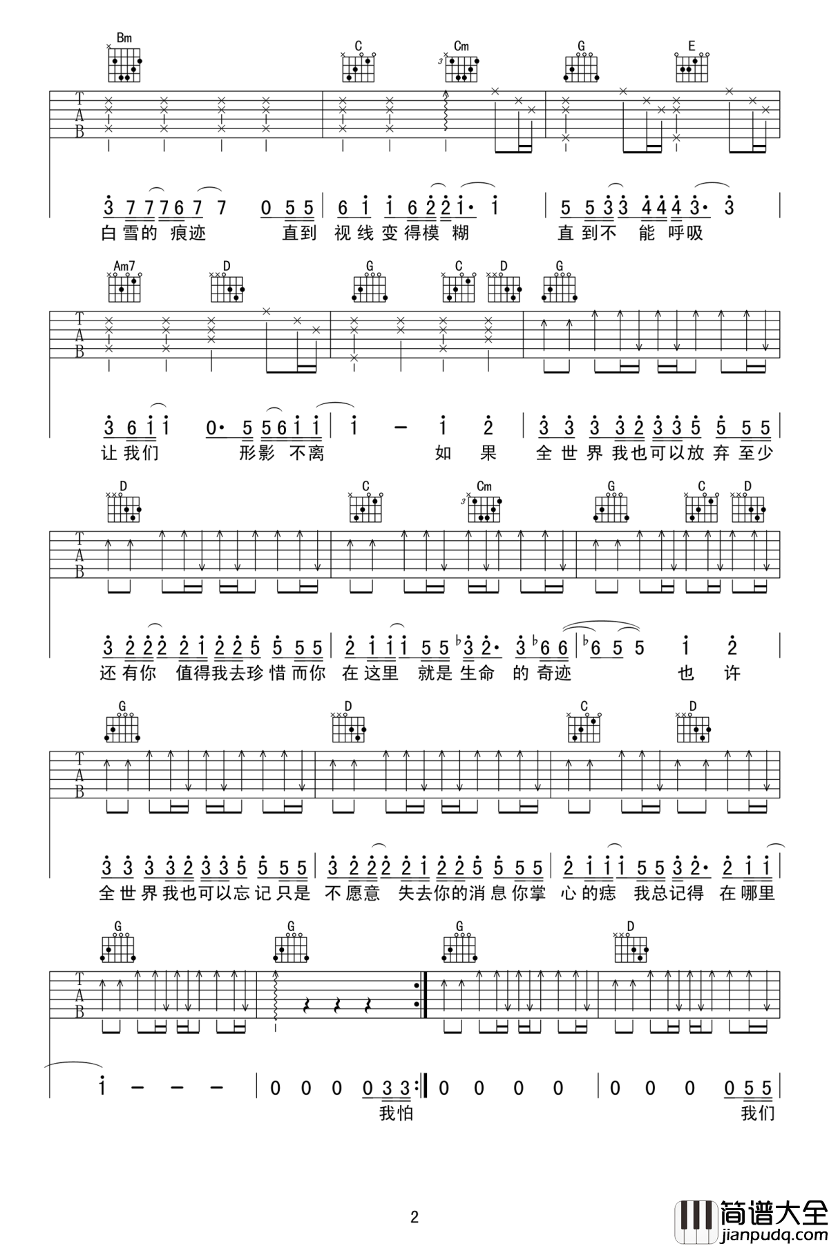 至少还有你吉他谱_林忆莲_如果全世界我也可以放弃