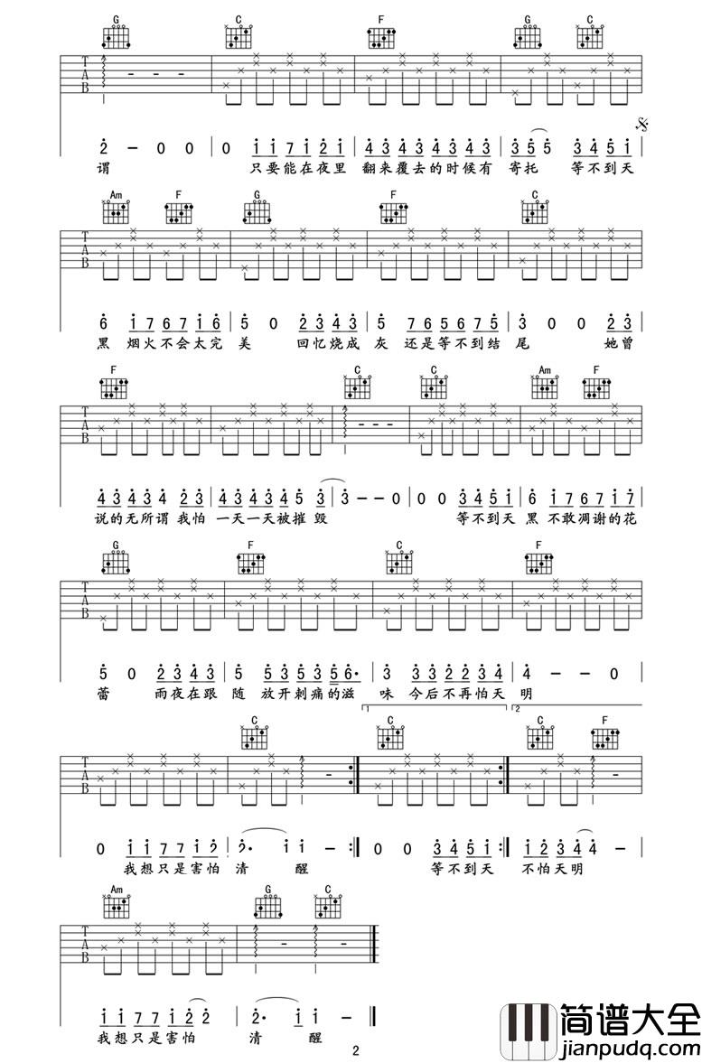 她说吉他谱_林俊杰_她曾说的无所谓