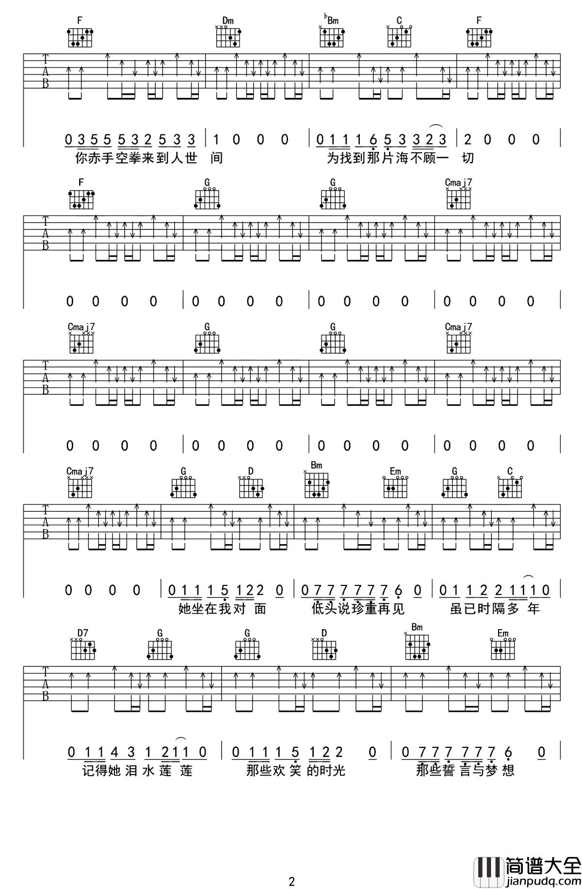 生活不止眼前的苟且吉他谱_许巍_还有诗和远方的田野