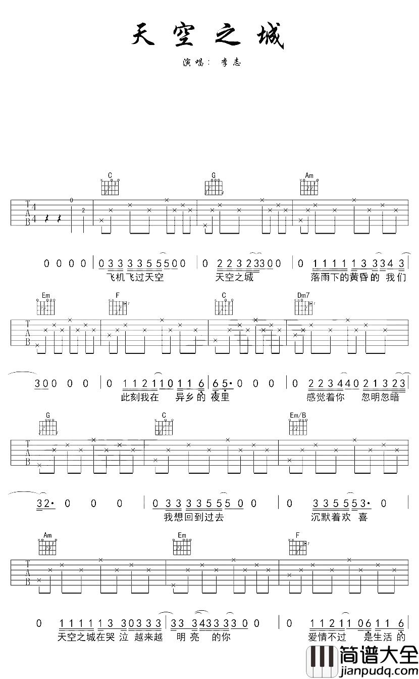 天空之城吉他谱_久石让___世界动漫史上的传奇