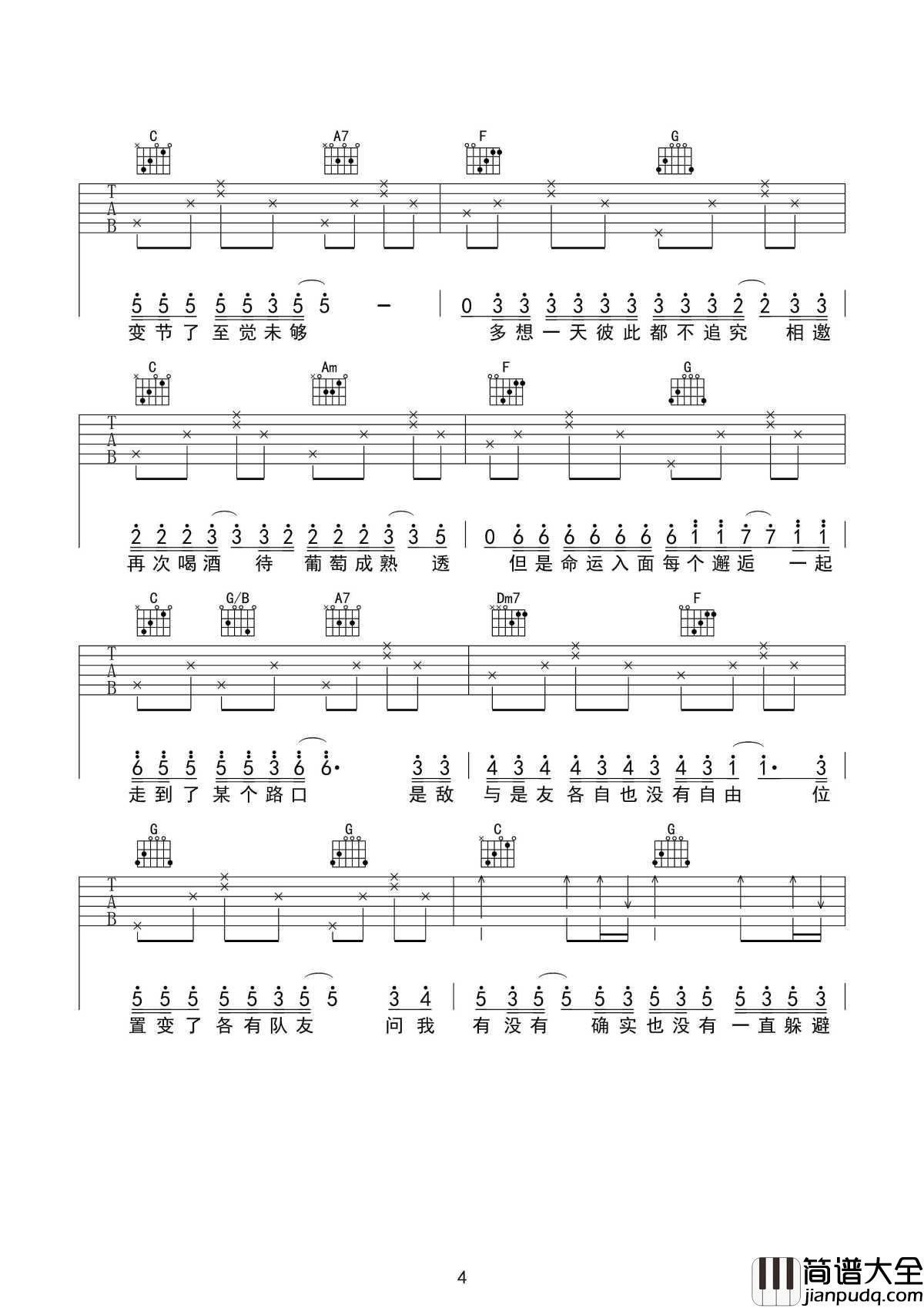 最佳损友吉他谱_陈奕迅_人生难得最佳损友，有过就好