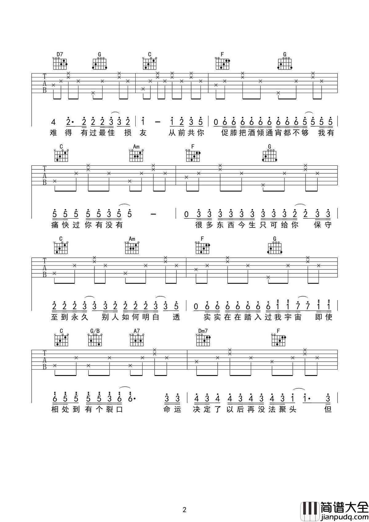 最佳损友吉他谱_陈奕迅_人生难得最佳损友，有过就好