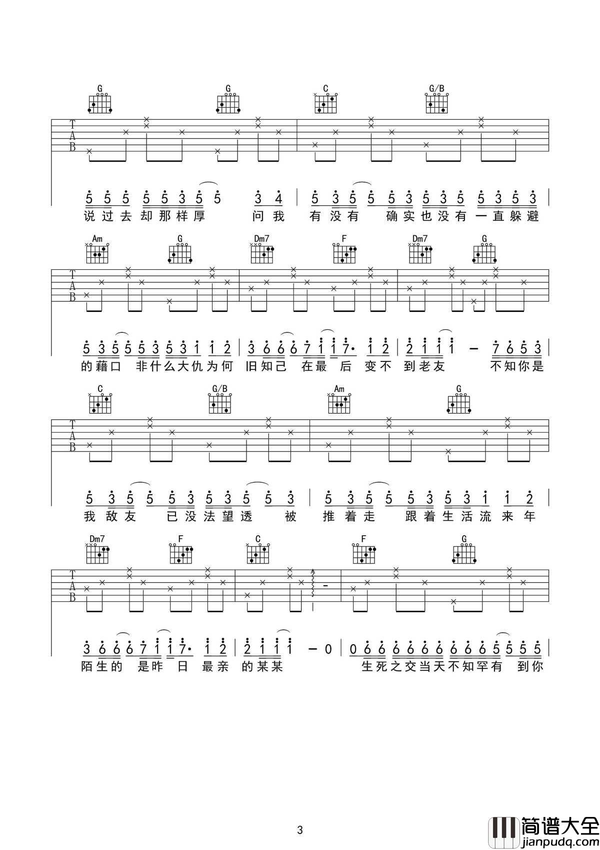 最佳损友吉他谱_陈奕迅_人生难得最佳损友，有过就好