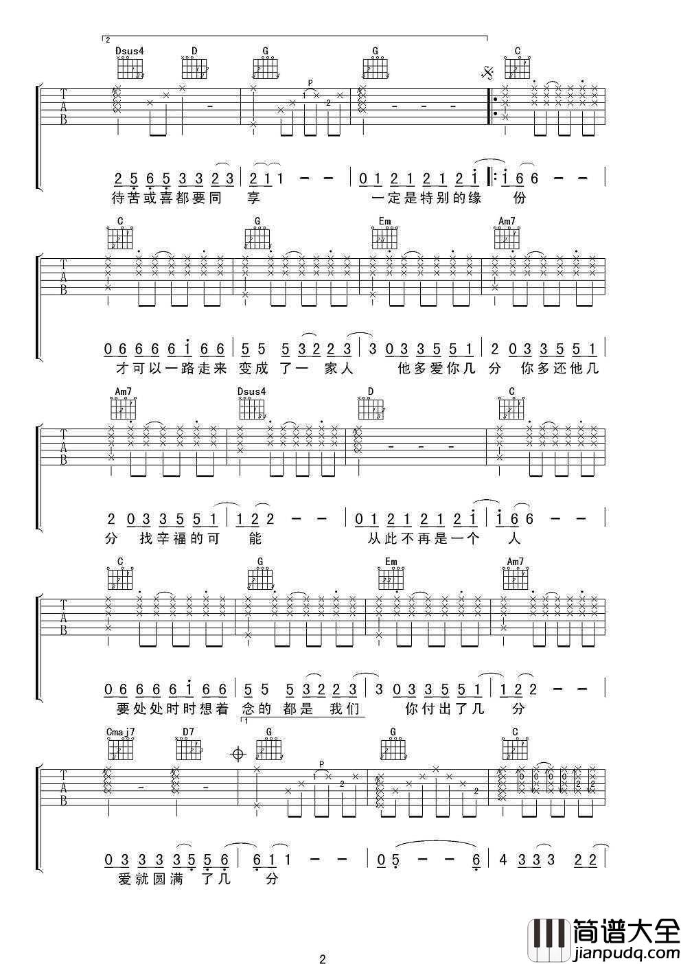 给你们吉他谱_张宇_成为更好的新郎和新娘