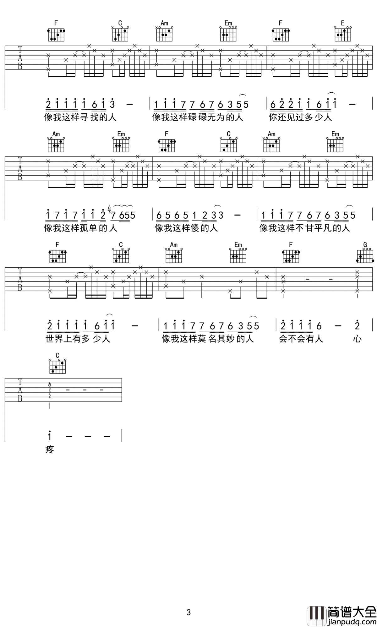 像我这样的人吉他谱_毛不易_费尽全力,也只是个普通人