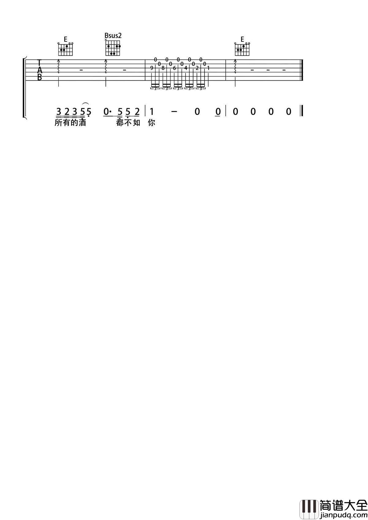 春风十里吉他谱_鹿先森乐队_我说所有的酒都不如你