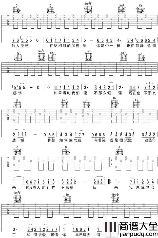 后来吉他谱_刘若英_致电影后来的我们