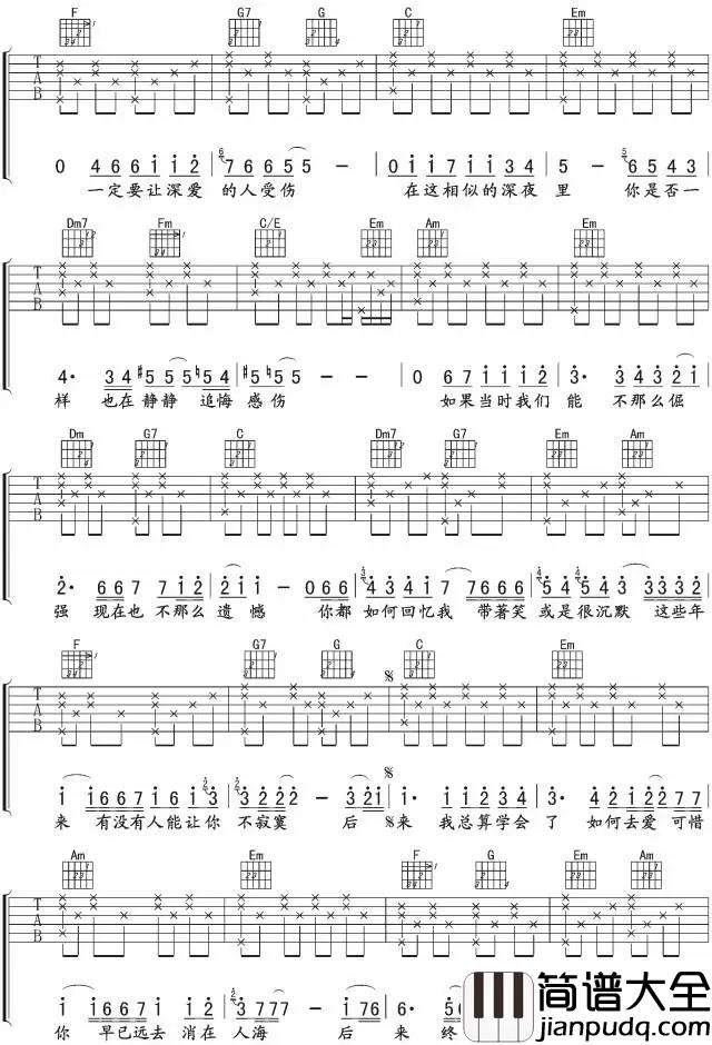 后来吉他谱_刘若英_致电影后来的我们