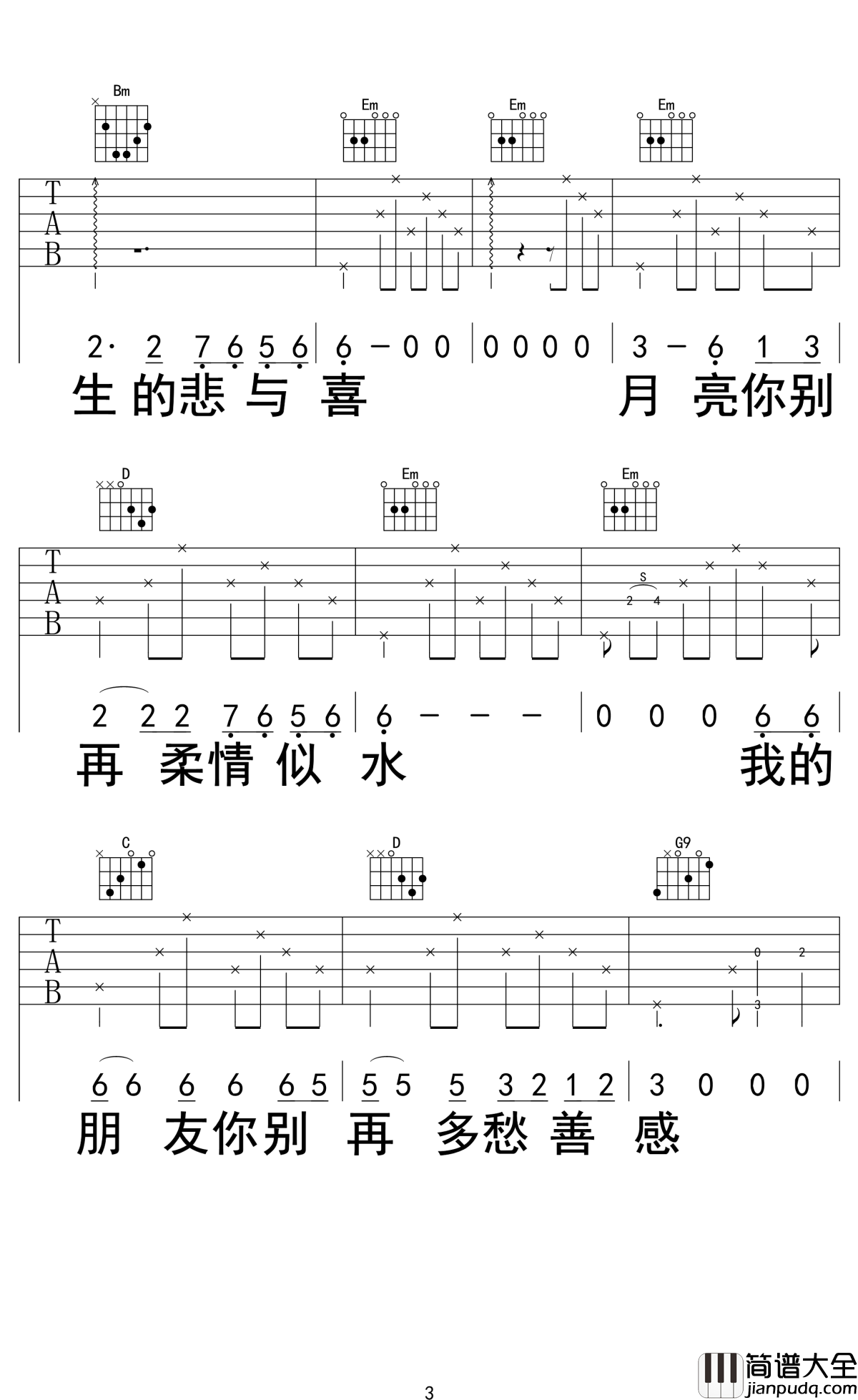 别知己吉他谱_海来阿木/阿呷拉古/曲比阿且_高山流水知音难觅