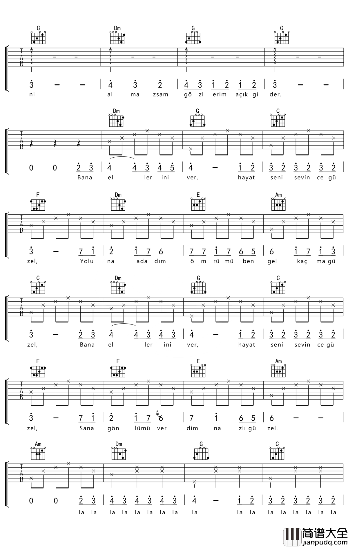 Bana_Ellerini_Ver吉他谱_Dilan_Ekinci_想和你一起跳的浪漫舞曲