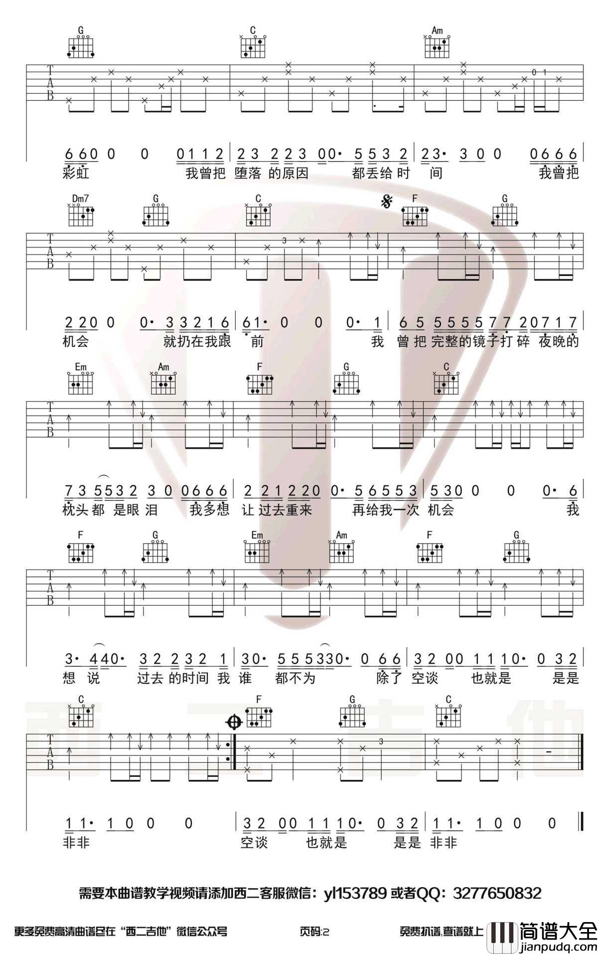 我曾吉他谱_C调超原版_隔壁老樊_弹唱六线谱