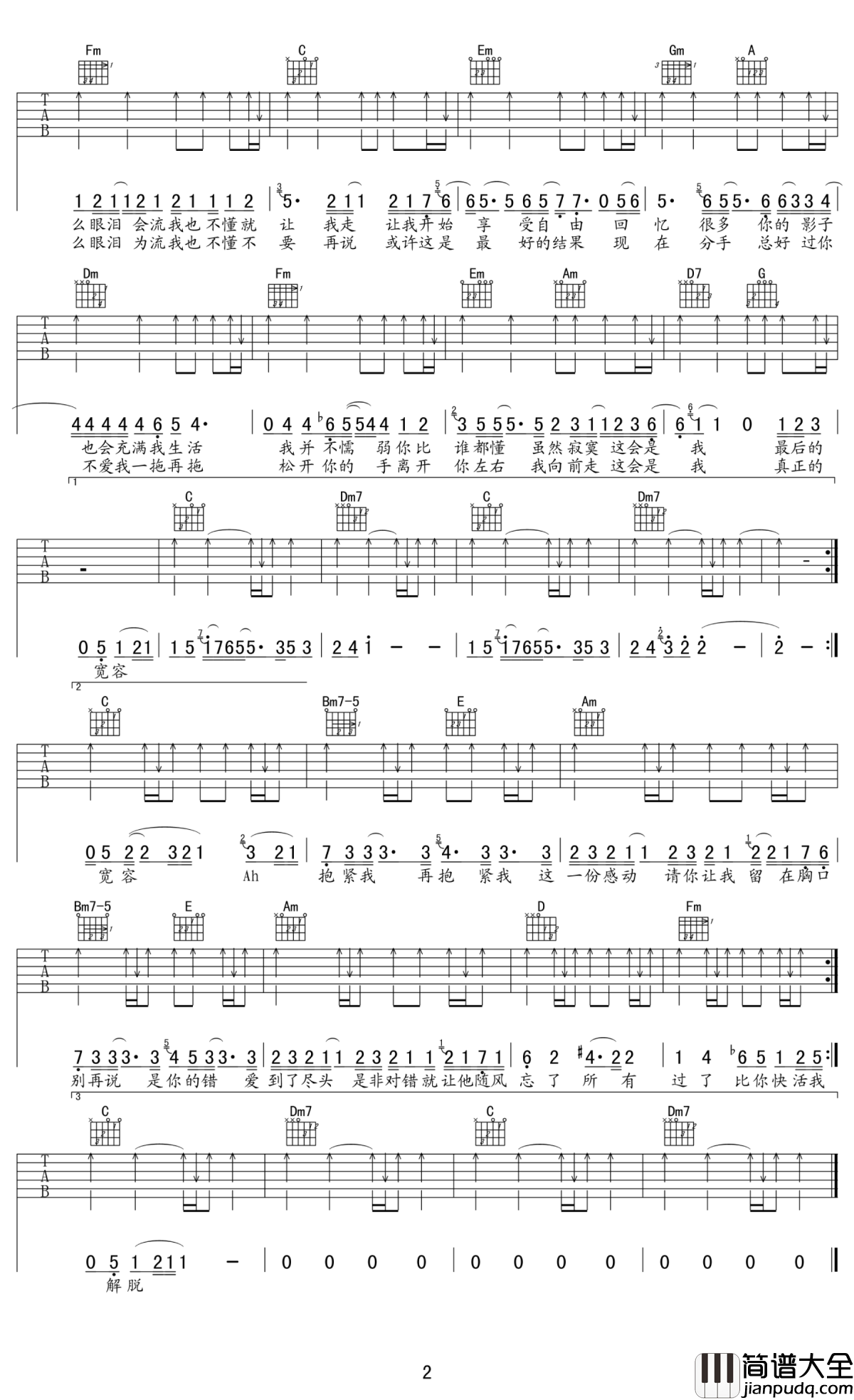 我不难过吉他谱_孙燕姿_我不难过别小看我