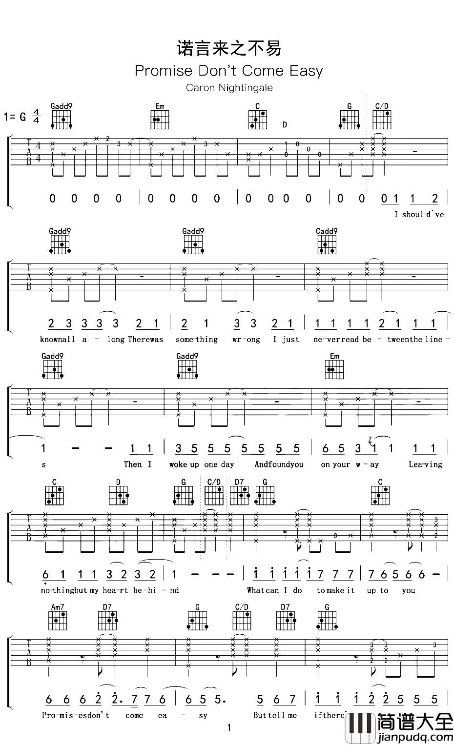 Promise_Dont_Come_Easy吉他谱_Caron_Nightingale_诺言来之不易