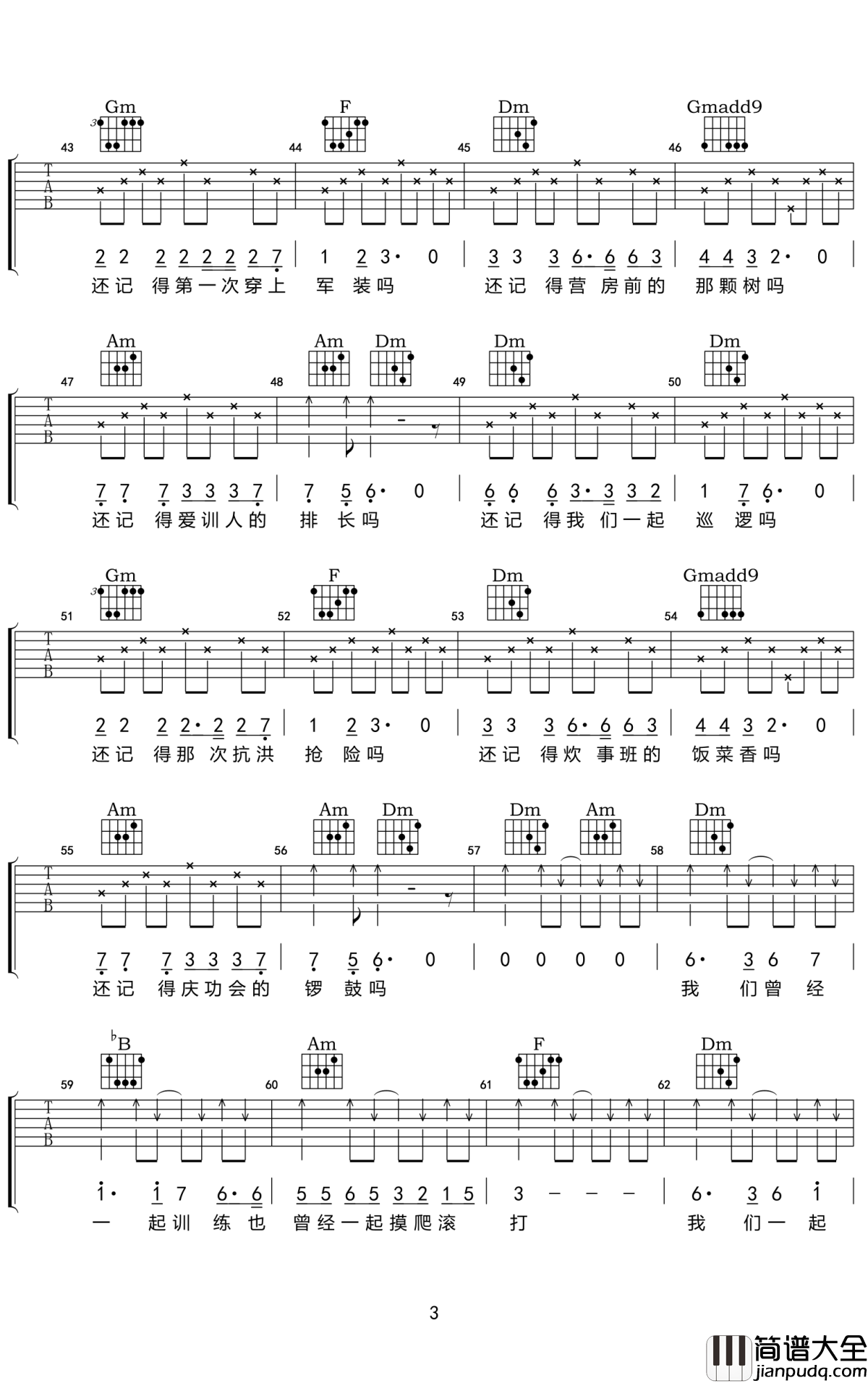 战友还记得吗吉他谱_小曾_我们的记忆永远停留在那片青春的岁月里