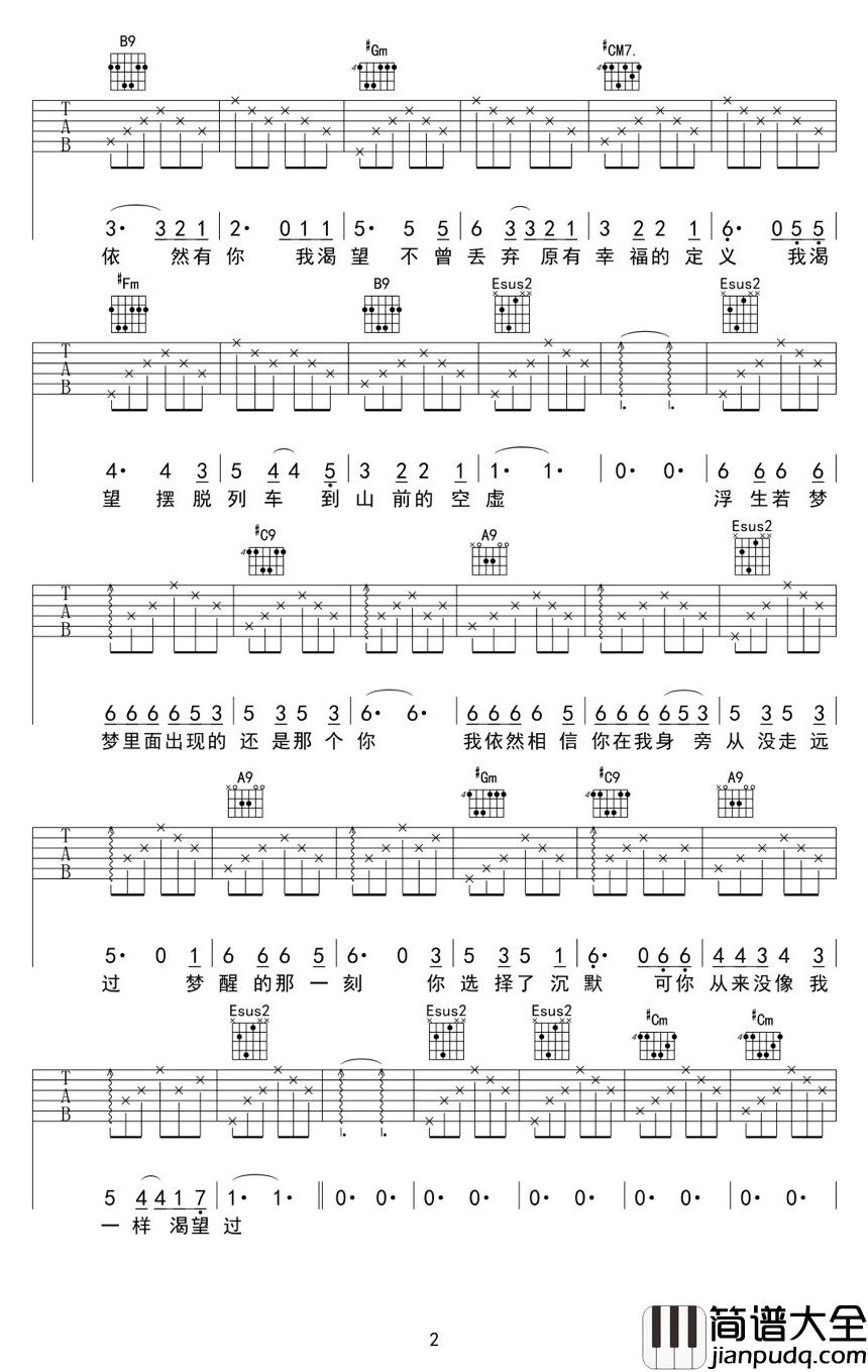 我渴望吉他谱_王宇良_渴望浮生若梦般的不现实