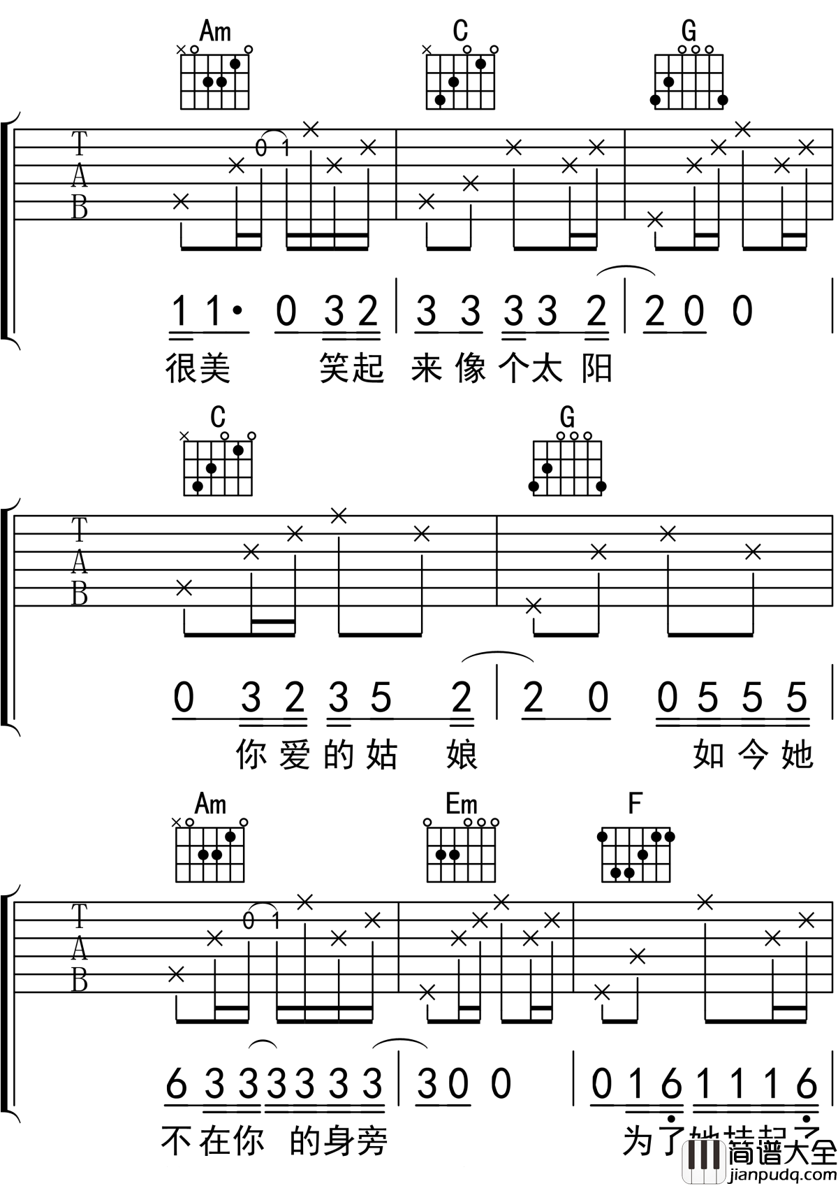 你是姑娘不是我的新娘吉他谱_隔壁老樊_C调吉他弹唱谱