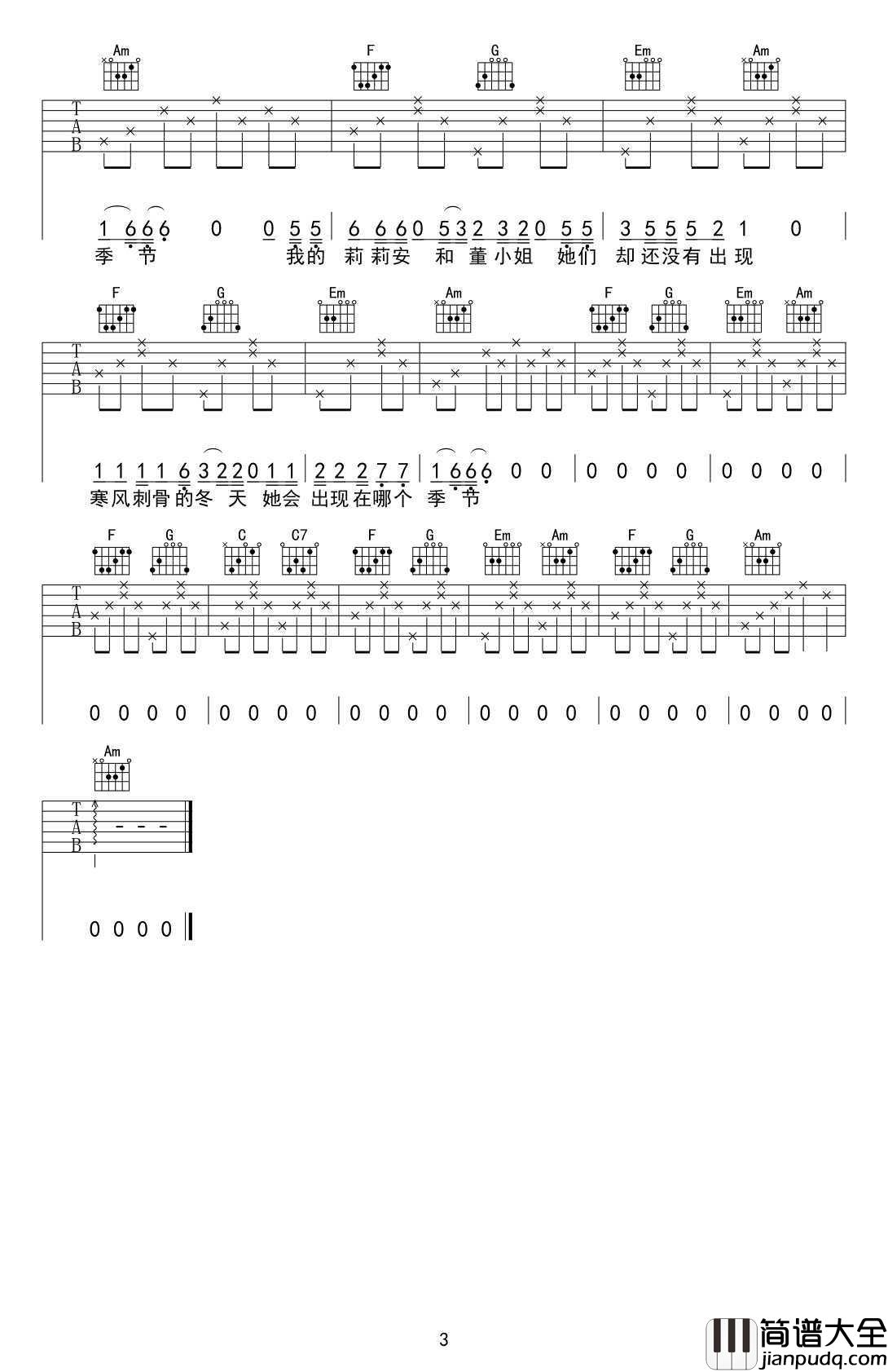 我不是你的宋冬野吉他谱_C调_林启得_弹唱六线谱