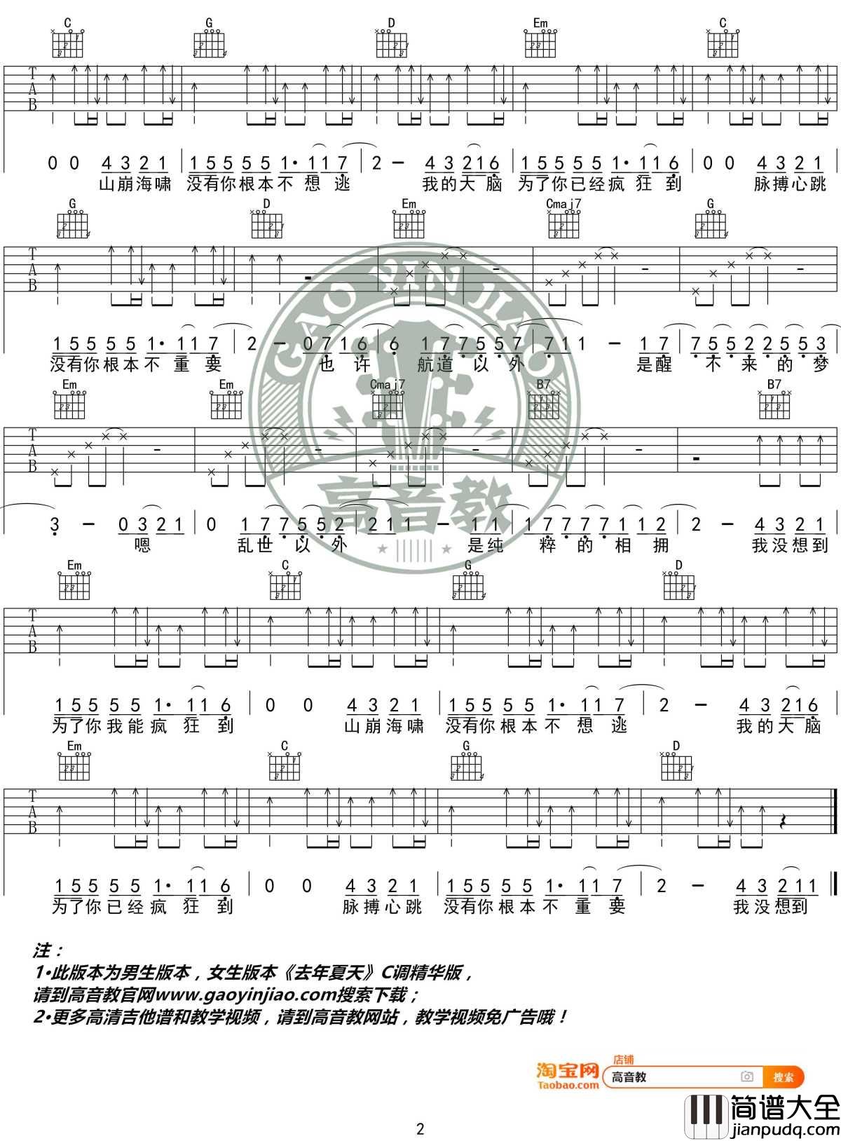 光年之外吉他谱_G调入门版_邓紫棋_高音教编配