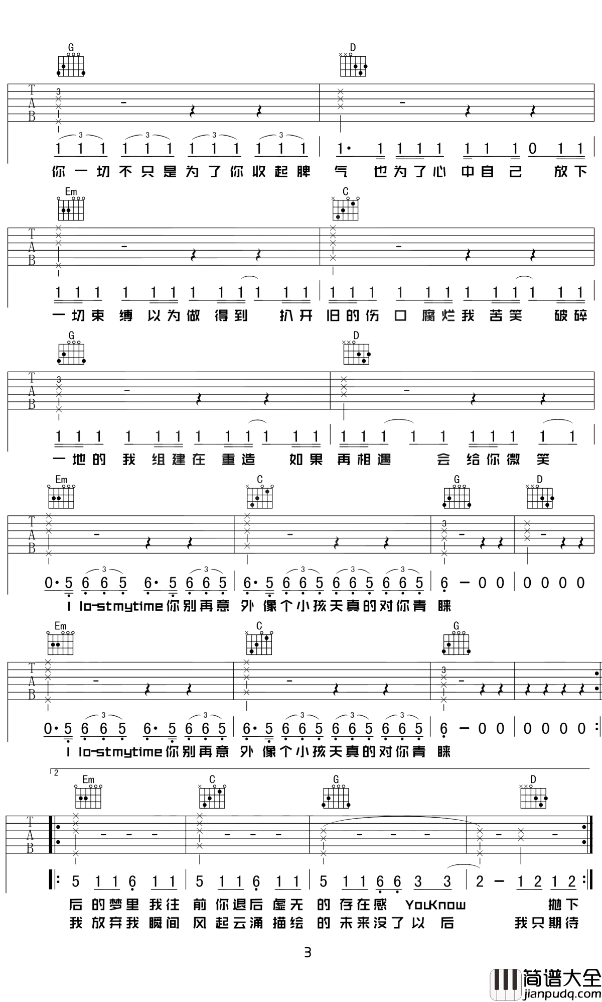 下坠falling吉他谱_Corki_最后的梦里,依旧是我往前你退后