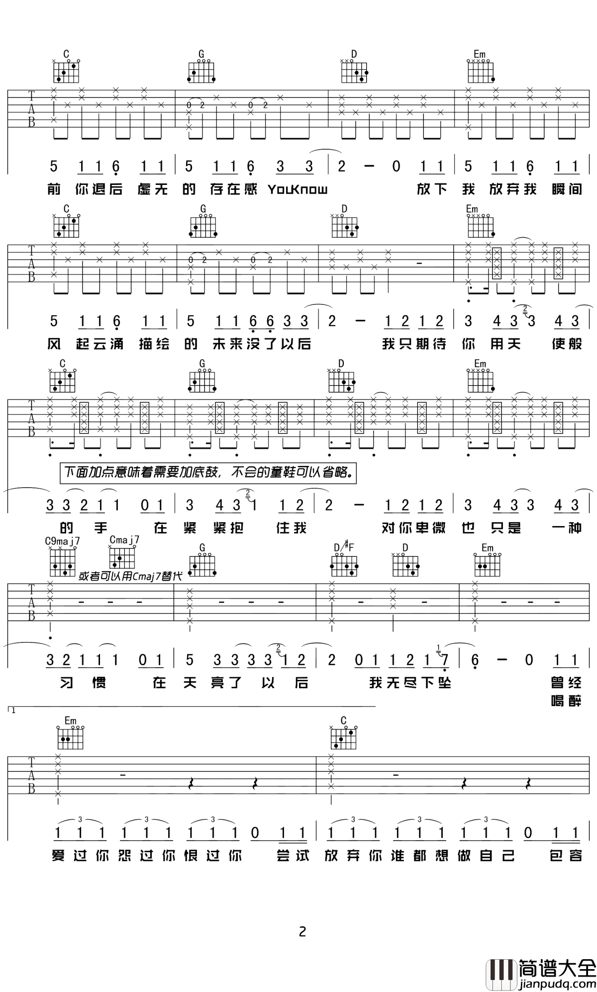 下坠falling吉他谱_Corki_最后的梦里,依旧是我往前你退后