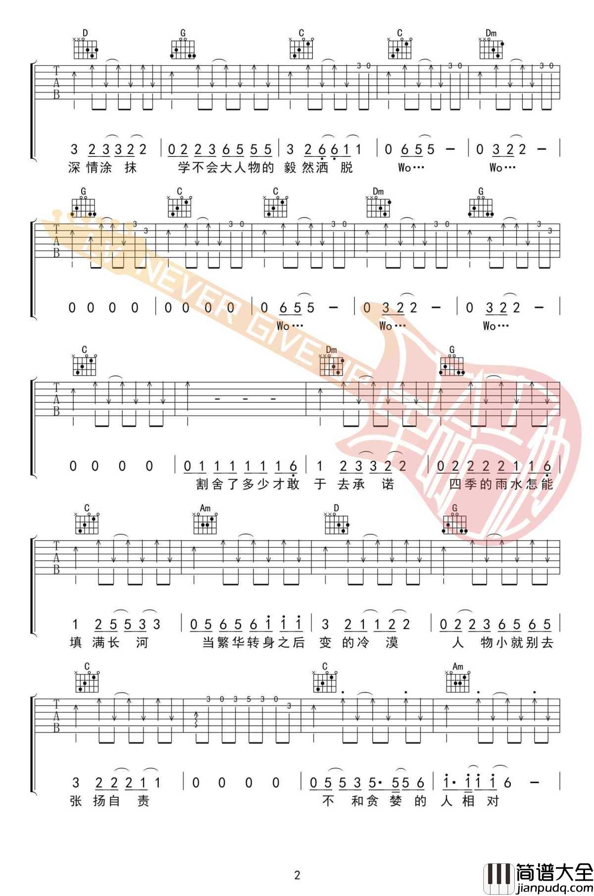 小人物吉他谱_赵雷_C调指法六线谱_高清版