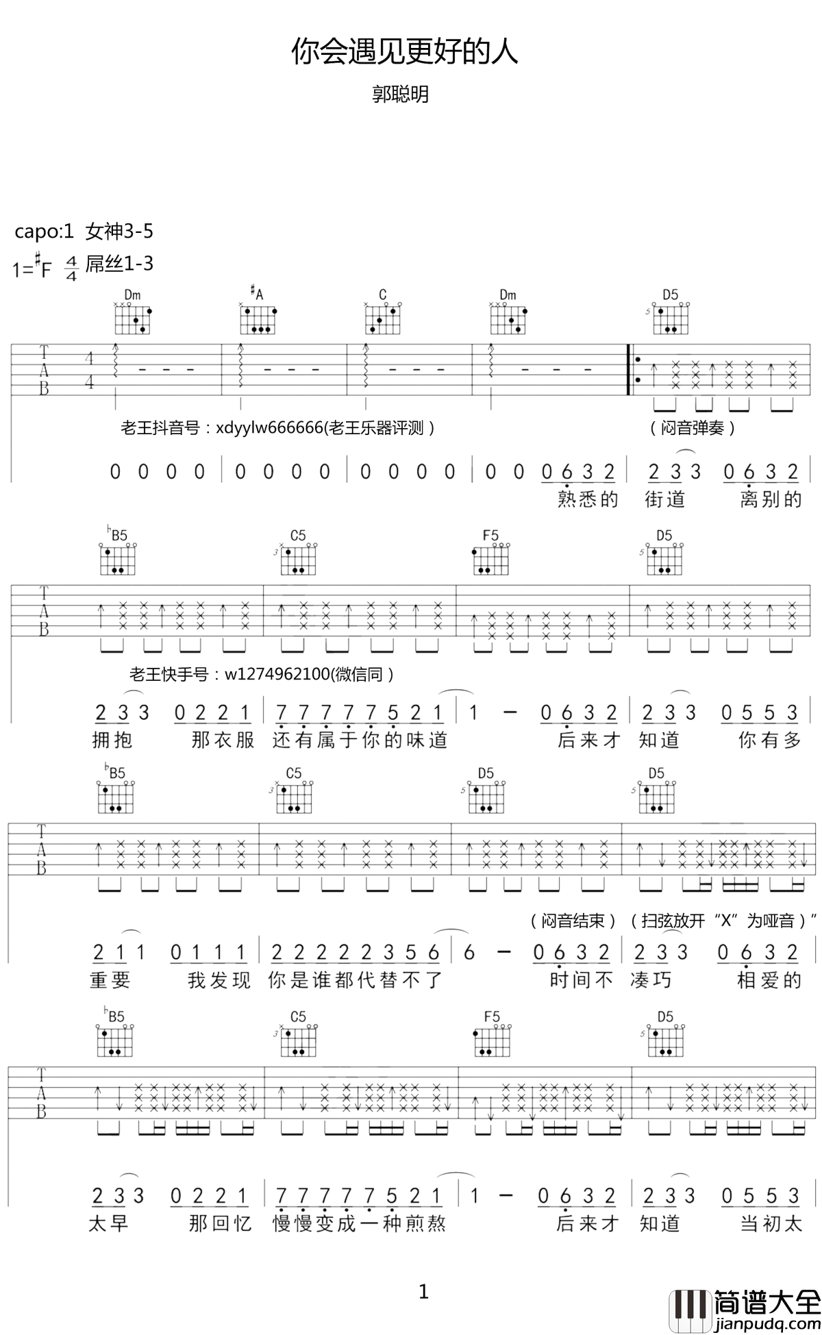 你会遇见更好的人吉他谱_郭聪明_往后余生，祝你幸福