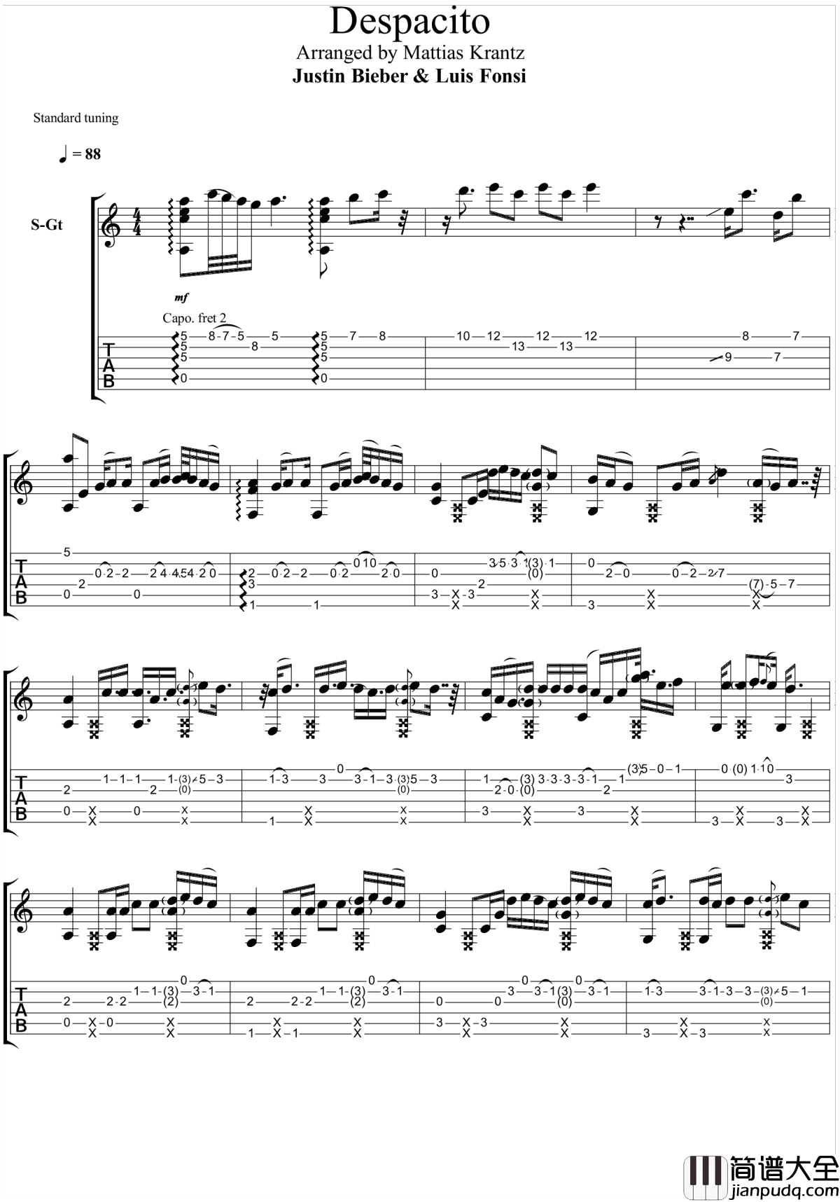 Despacito吉他谱_Luis_Fonsi_Daddy_Yankee_一切都可以慢慢来