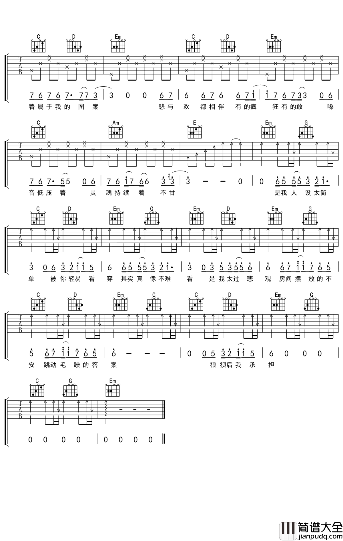 人设吉他谱_孟凡明_我更喜欢认真的你，因为认真的你最可爱