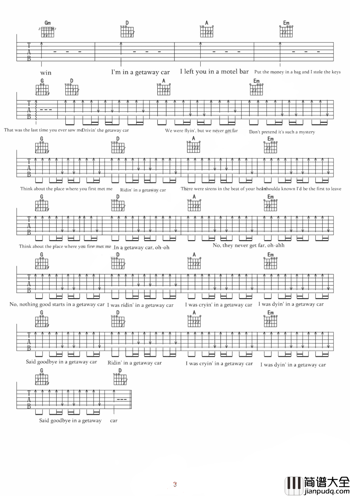 Getaway_Car吉他谱_Taylor_Swif_若隐若现,若即若离