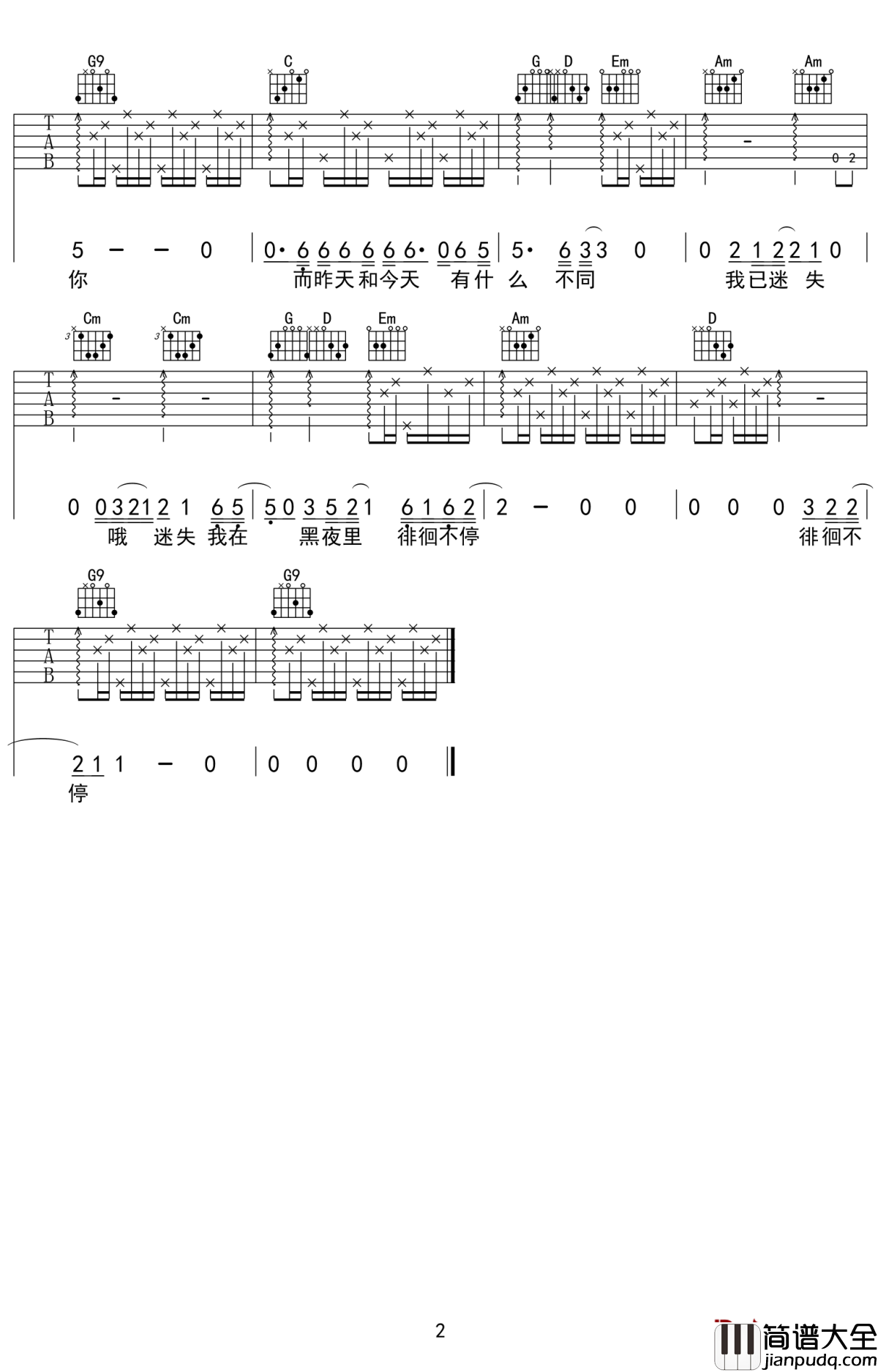 昨天的太阳吉他谱_齐秦_晒不干今天的眼泪