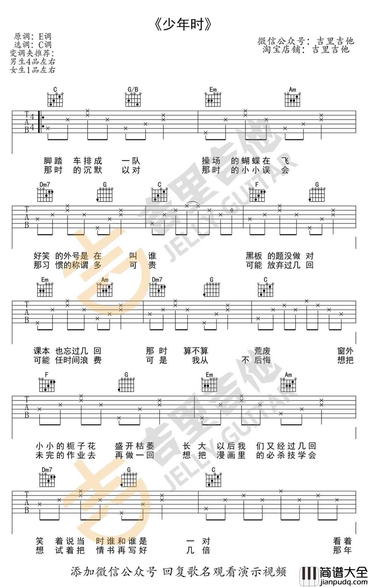 少年时吉他谱_C调弹唱谱_侯明昊_人不彪悍枉少年_片尾曲
