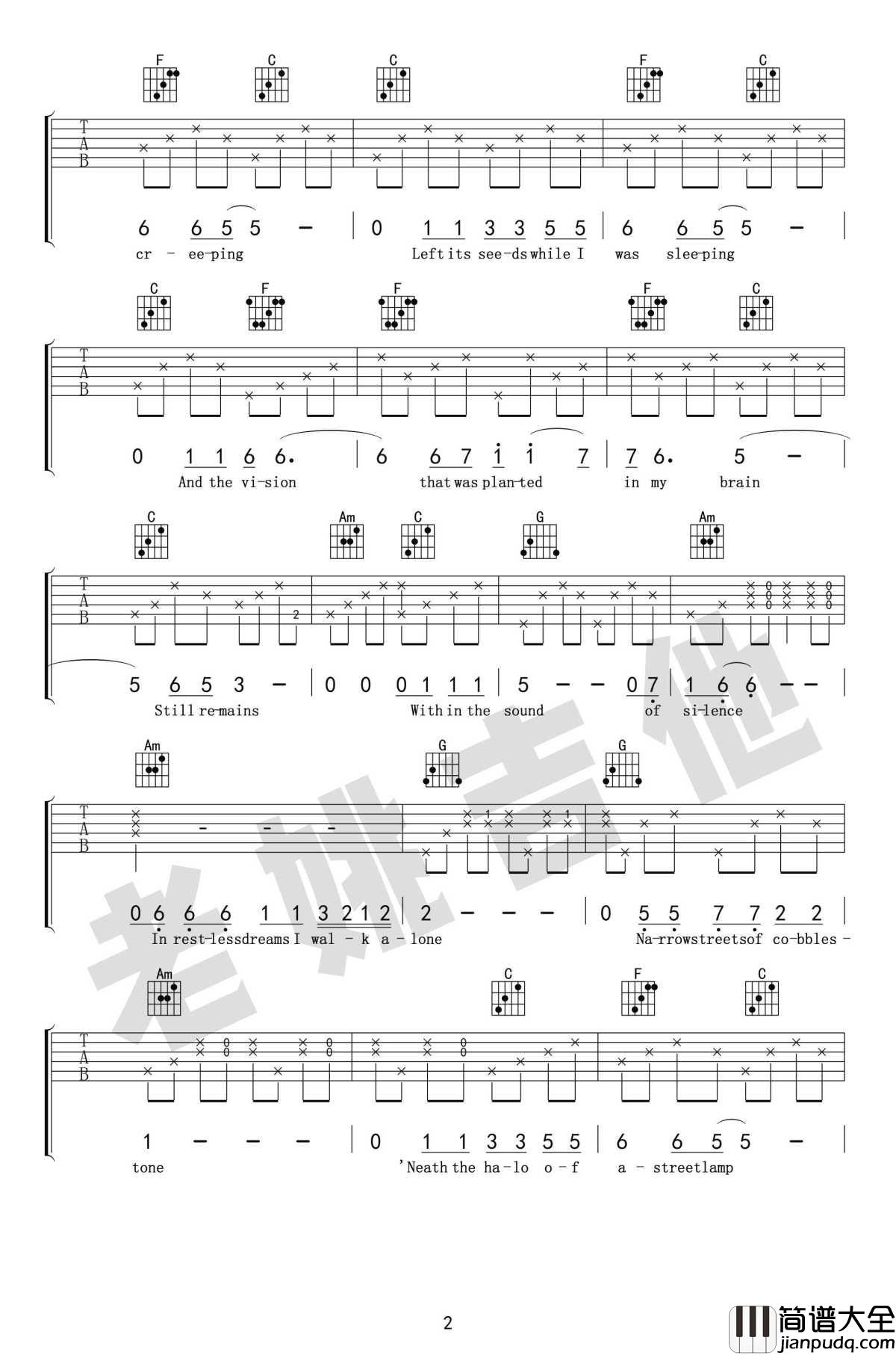 The_Sound_of_Silence吉他谱_寂静之声六线谱