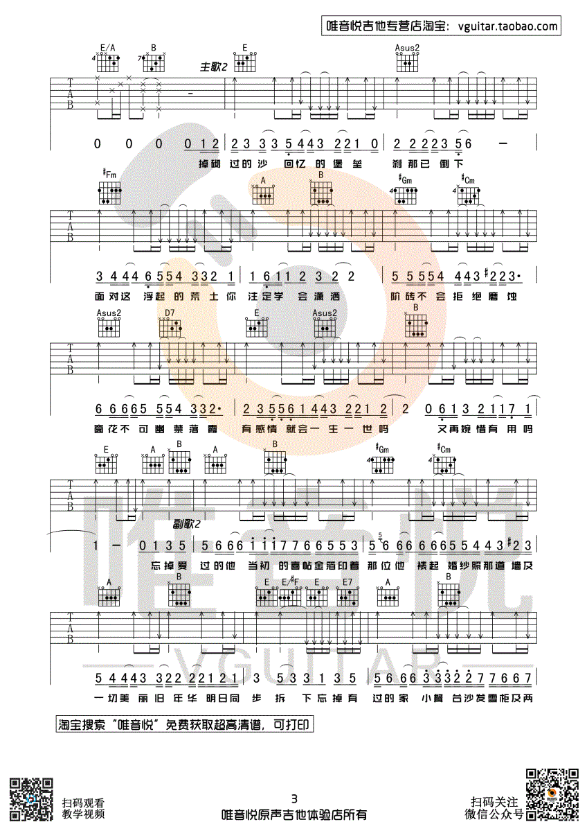 喜帖街吉他谱_陈奕迅_E调原版吉他谱_唯音悦制谱_2010年duo演唱会卢凯彤吉他版本