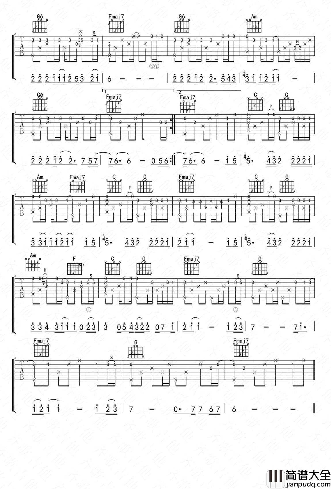 故乡指弹谱_许巍_吉他独奏谱