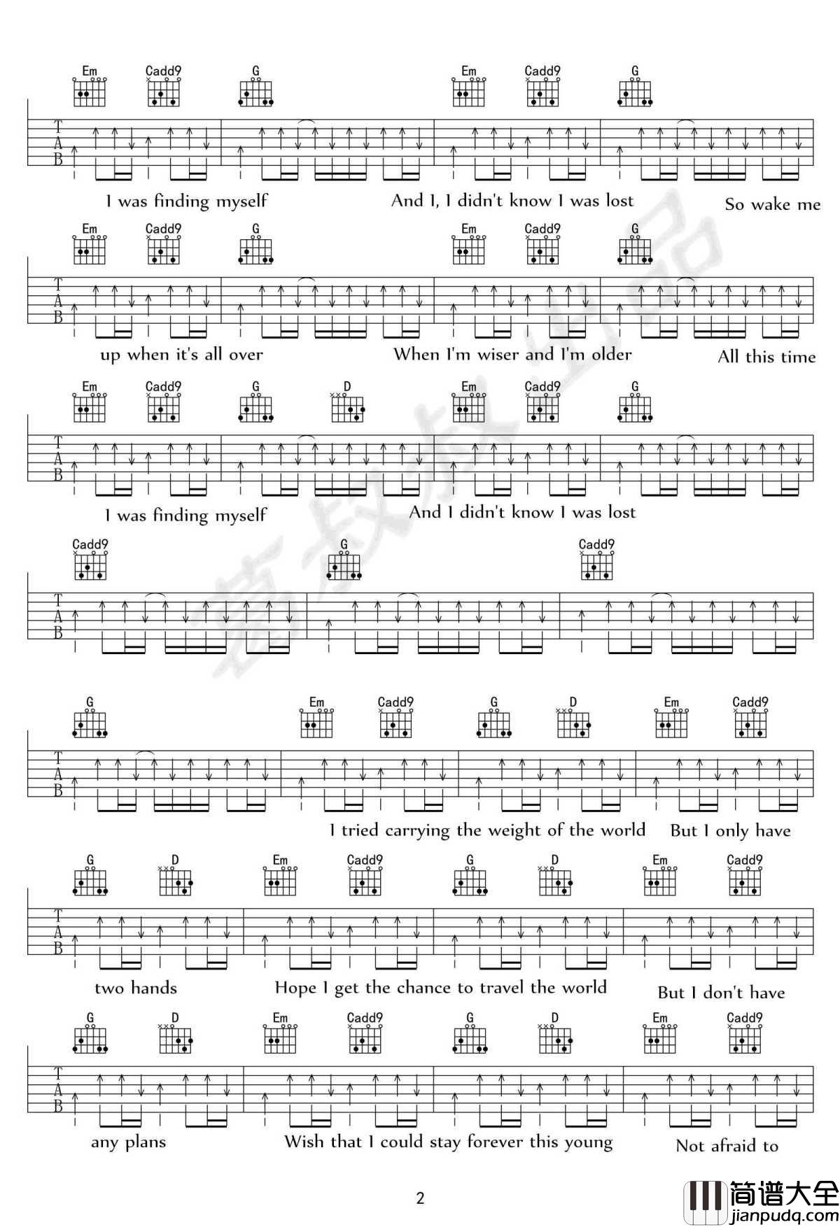 Wake_me_up吉他谱_C调弹唱谱_Glee_Cast欢乐合唱团