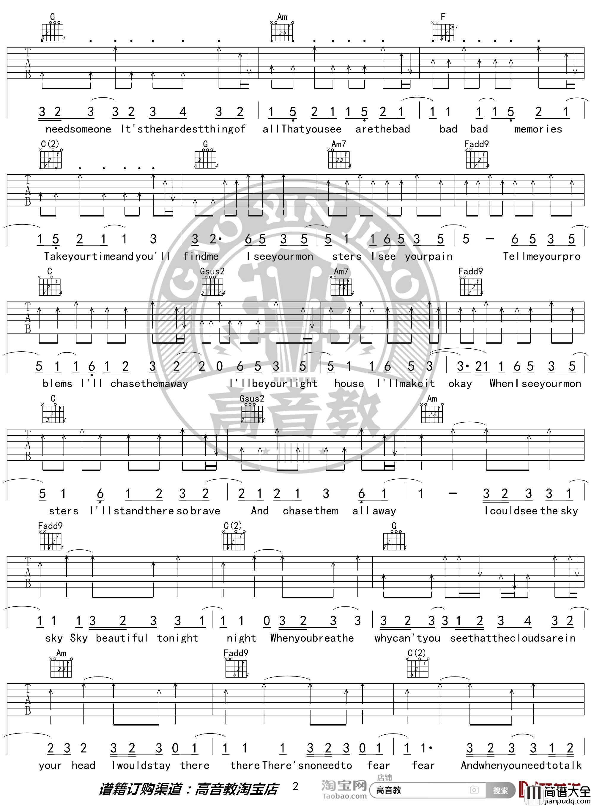 Monsters吉他谱_C调精华版_Katie_Sky_高音教编配_猴哥吉他教学