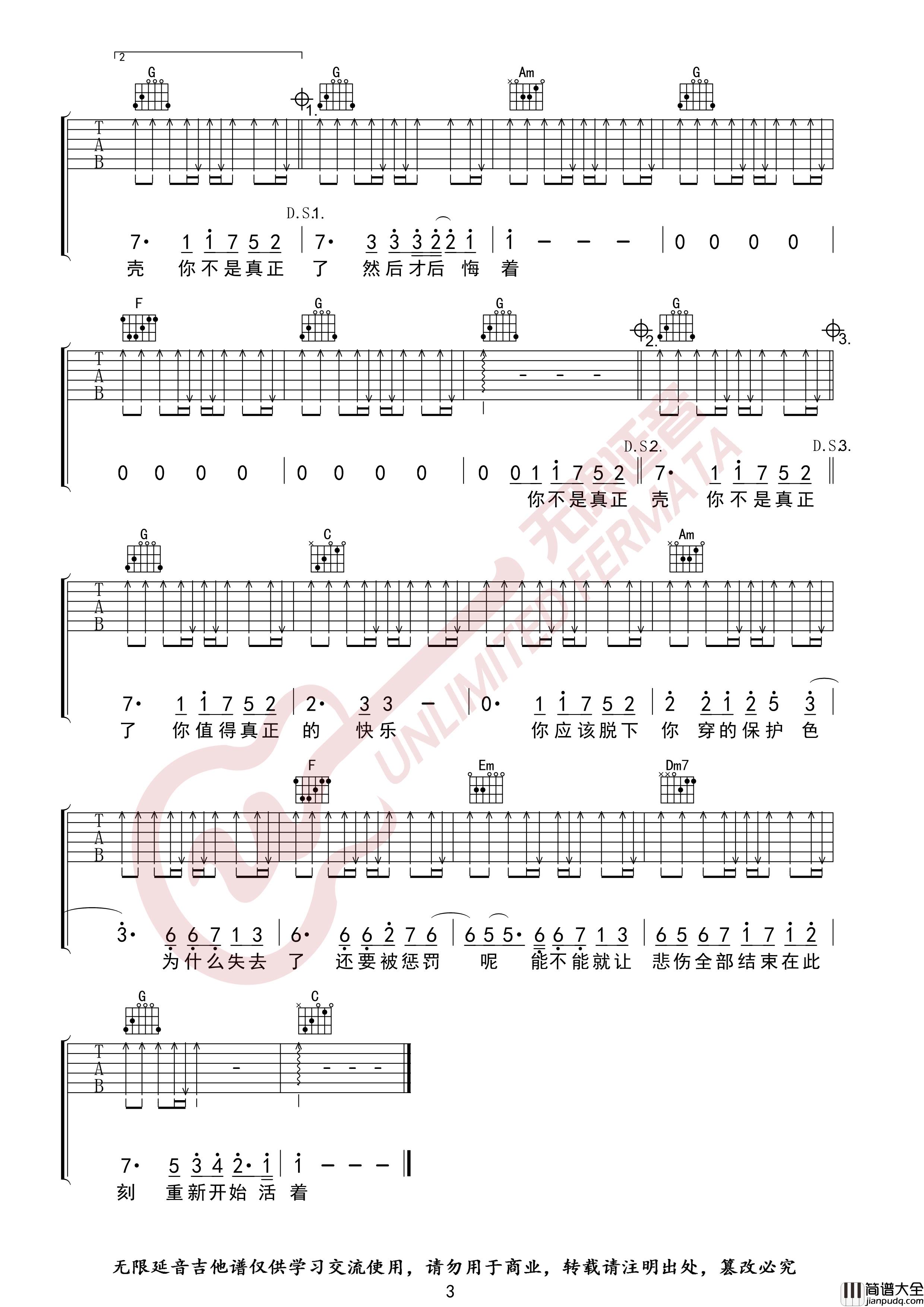 你不是真正的快乐吉他谱_C调指法_五月天_无限延音编配
