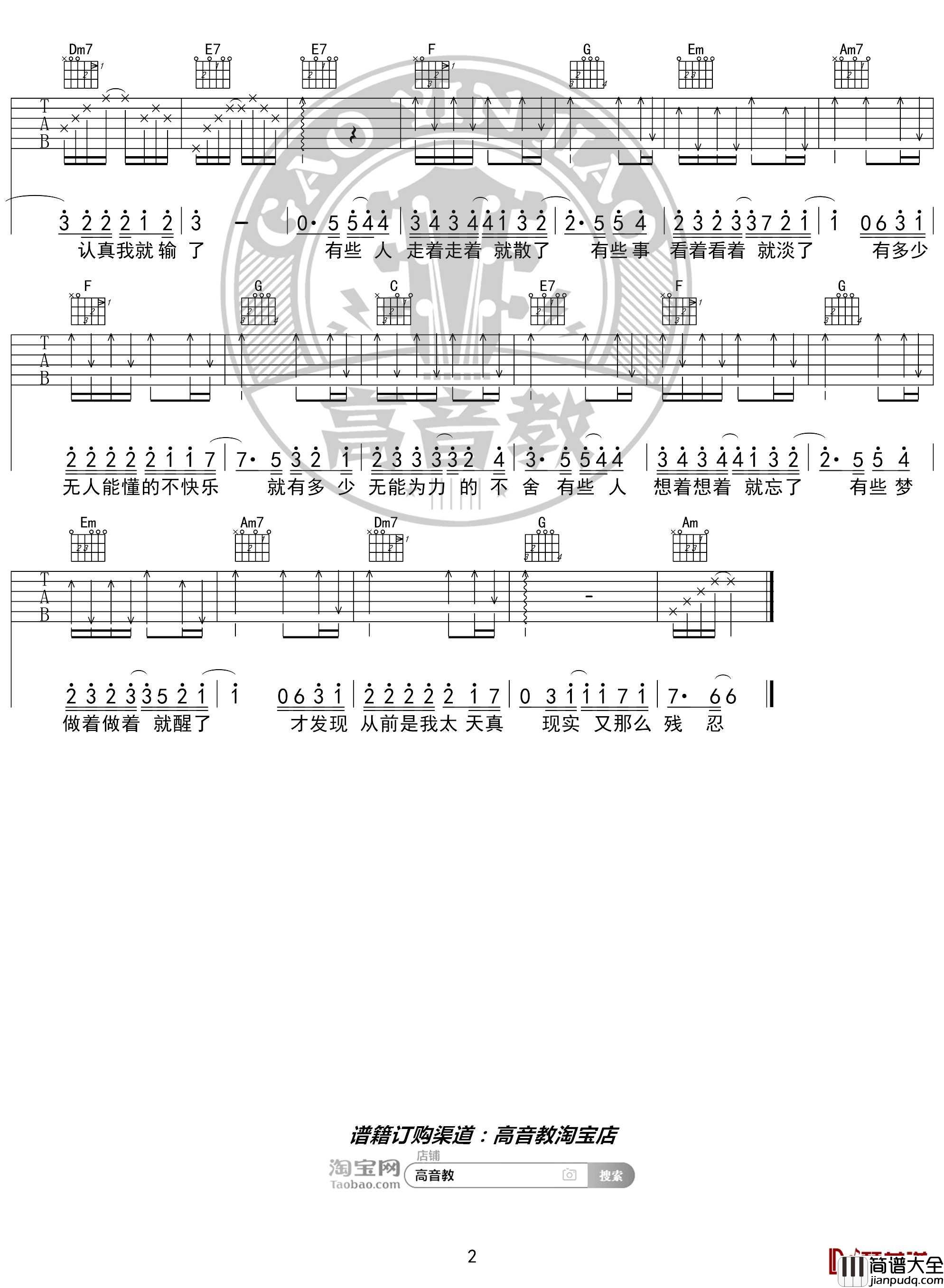 走着走着就散了吉他谱_C调入门版_高音教编配_猴哥吉他教学